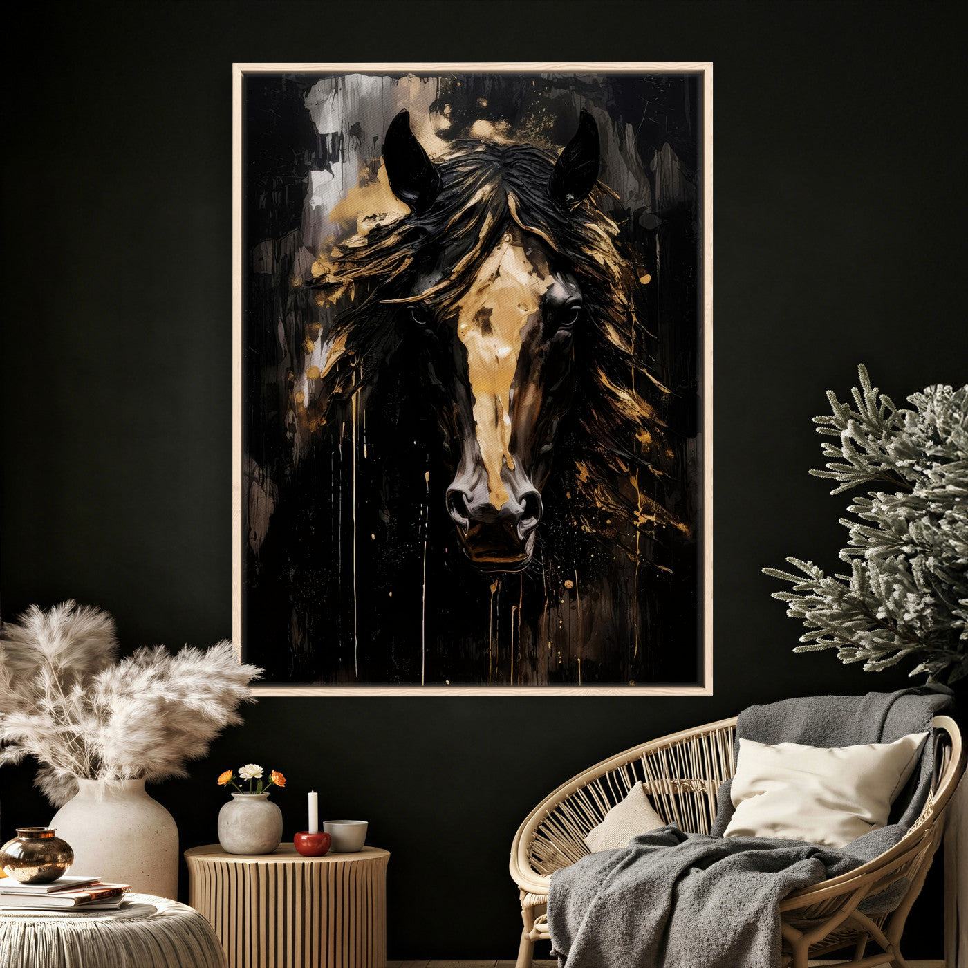 91506748-MGV-CV-24X36 - Abstract Horse Wall Art Canvas Print – Painted Style Western Equine Artwork Print for Living Room, Ranch, and Office Decor