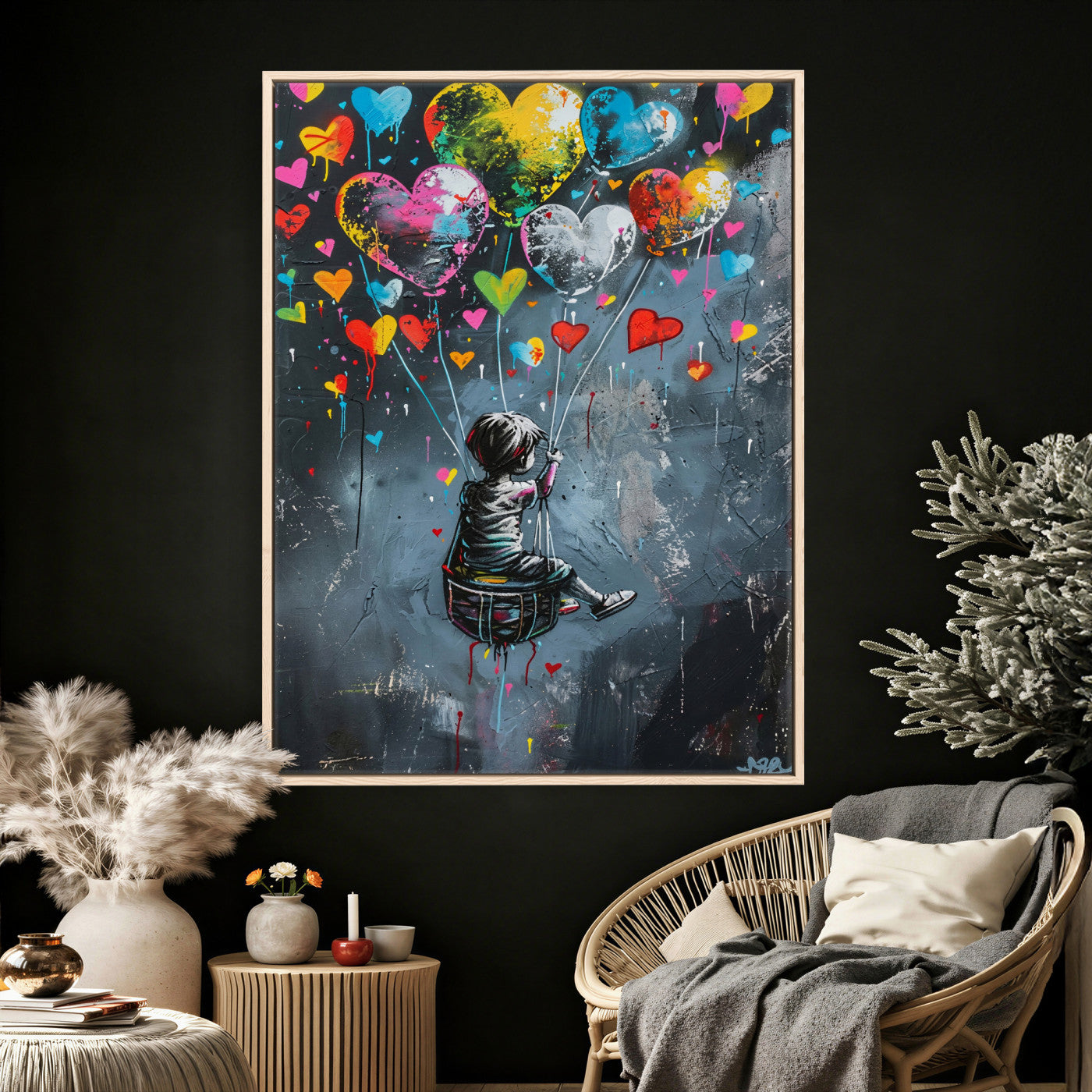 3812625445543-MGV-CV-24X36 - Banksy Balloon Canvas,Banksy Grafitti Art, Balloon Poster, Banksy Art, Wall Art Canvas Design, Ready To Hang Decoration,Wall Art