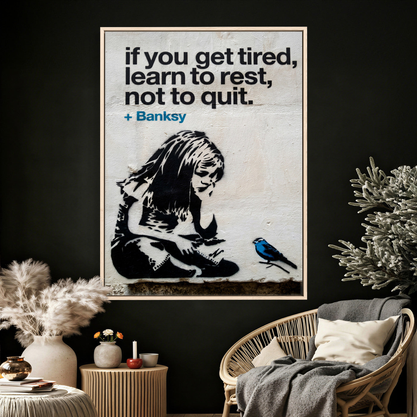 4812625445543-MGV-CV-24X36 - Banksy Girl and Blue Bird Canvas Art Print: Banksy if you get tired Canvas Print or Poster