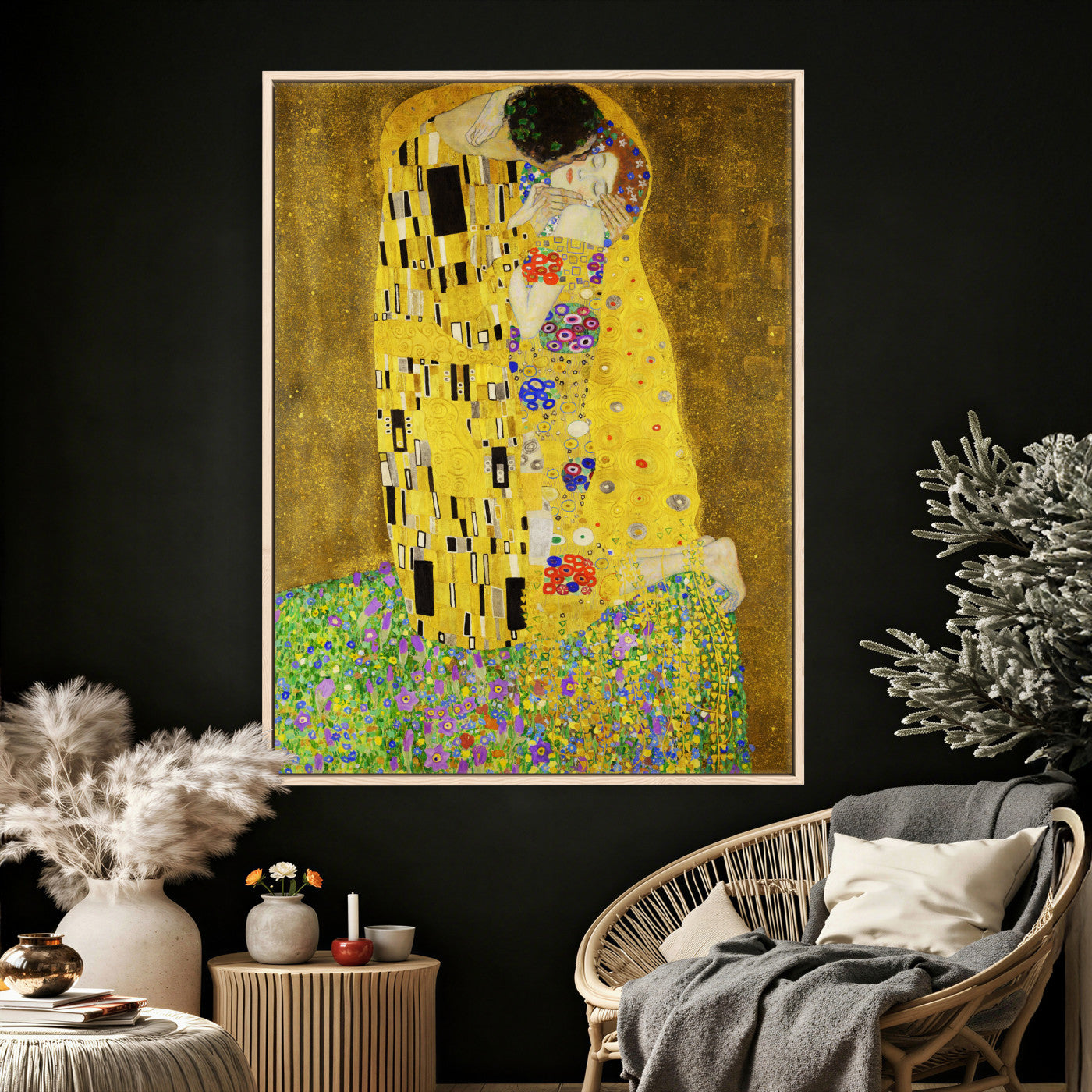 77323081-MGV-CV-24X36 - The Kiss Wall Art Canvas Print – Gustav Klimt Inspired Gold Art Nouveau Painting