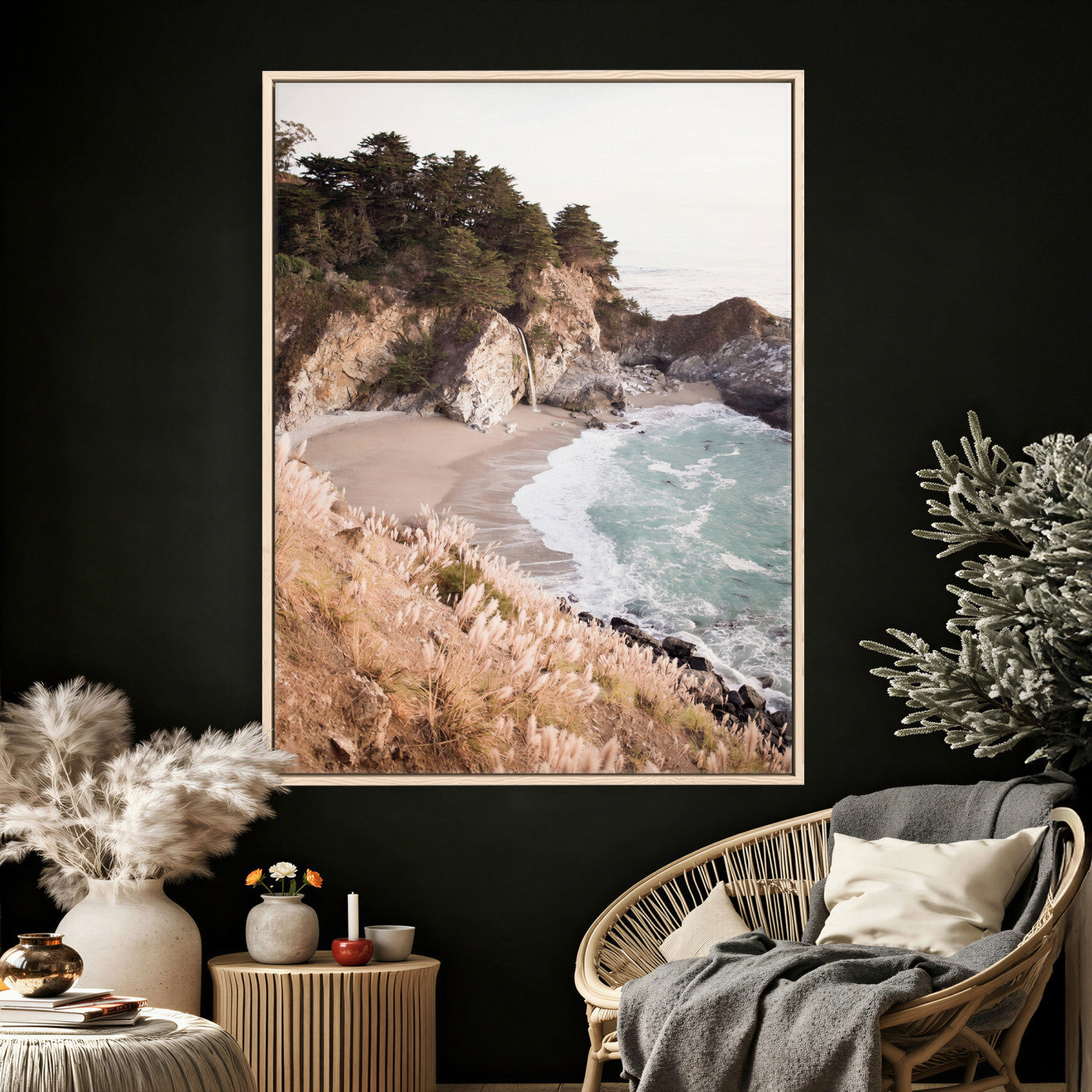 66328547-MGV-CV-24X36 - McWay Falls Canvas Wall Art, Big Sur California Photography Print, Waterfall Beach Coastal Decor, Julia Pfeiffer State Park, Boho Nature Print