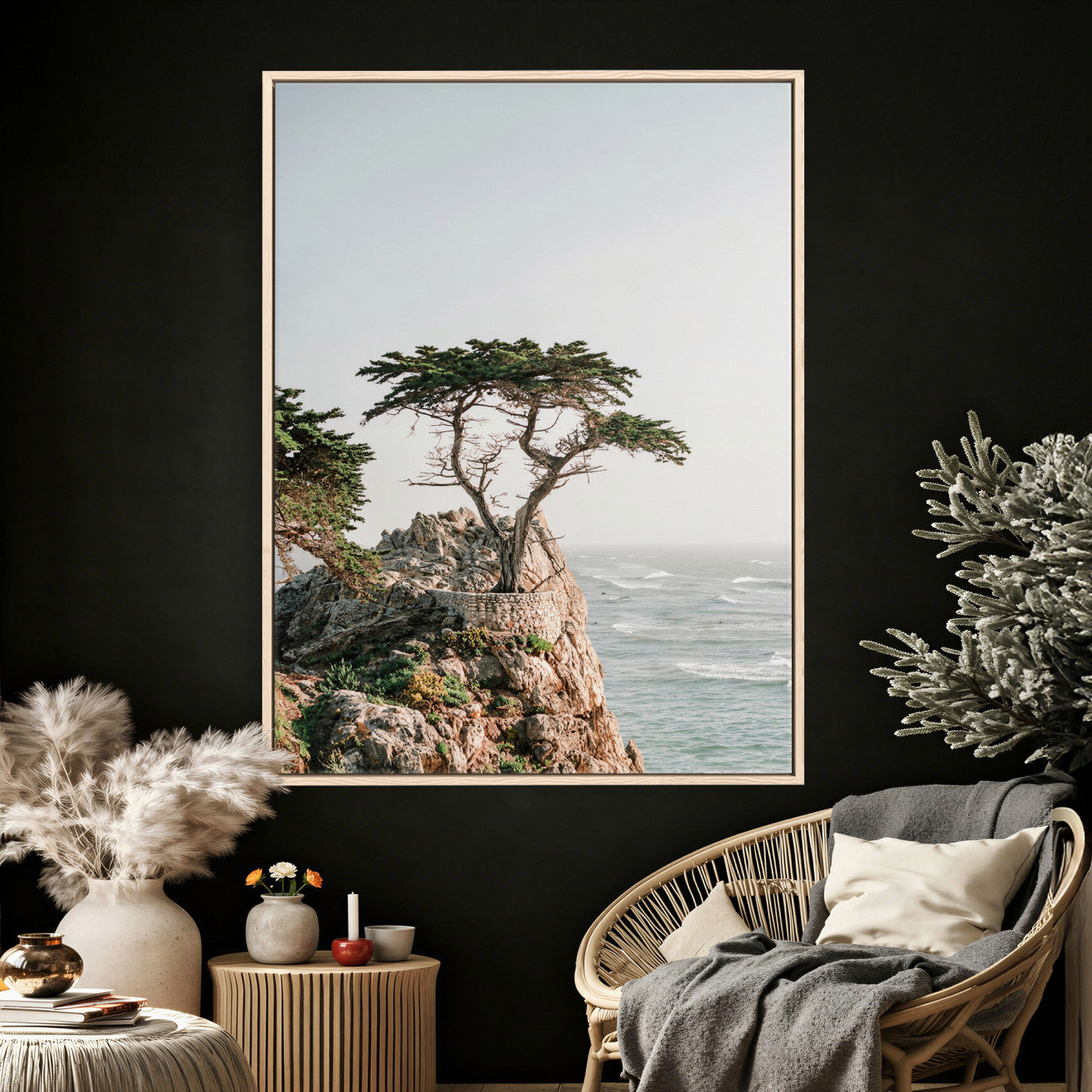 68839391-MGV-CV-24X36 - Lone Cypress Canvas Wall Art, Pebble Beach California Photography Print, Coastal Tree Ocean Decor, Monterey Nature Art, Minimalist Wall Art