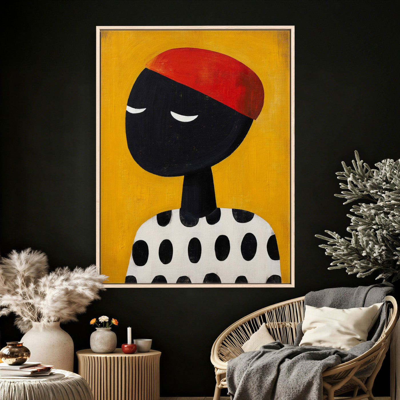89224103-MGV-CV-24X36 - Abstract Portrait Wall Art Canvas Print, Framed Modern Figurative Artwork, Minimalist Contemporary Statement Wall Decor