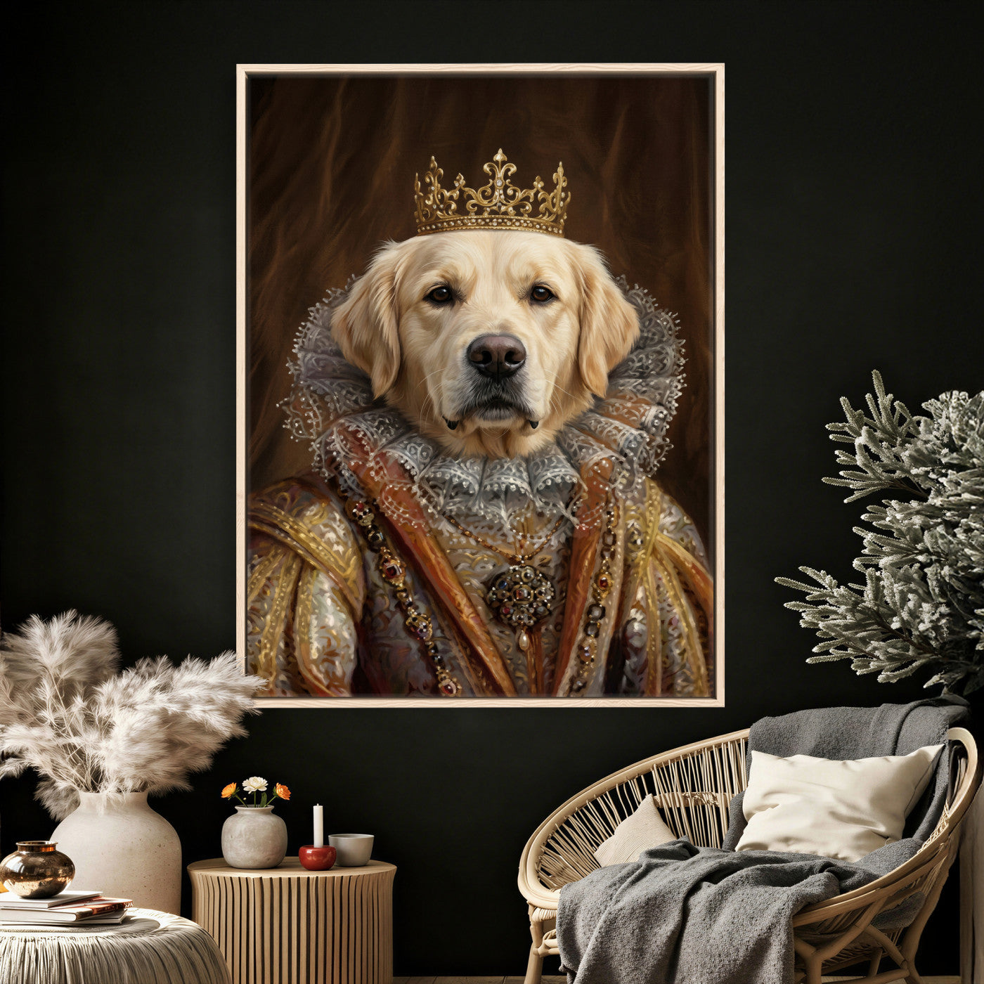 38460512L2-MGV-CV-24X36 - Custom Royal Pet Portrait Canvas, Your Dog or Cat as Queen King Aristocrat, Personalized Regal Animal Art