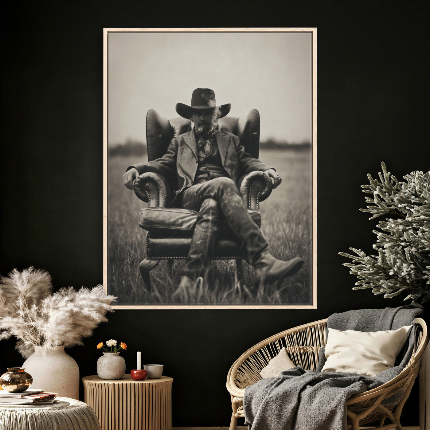 39988307-MGV-CV-24X36 - Vintage Cowboy Wall Art Canvas Print, Western Horse Rider Decor