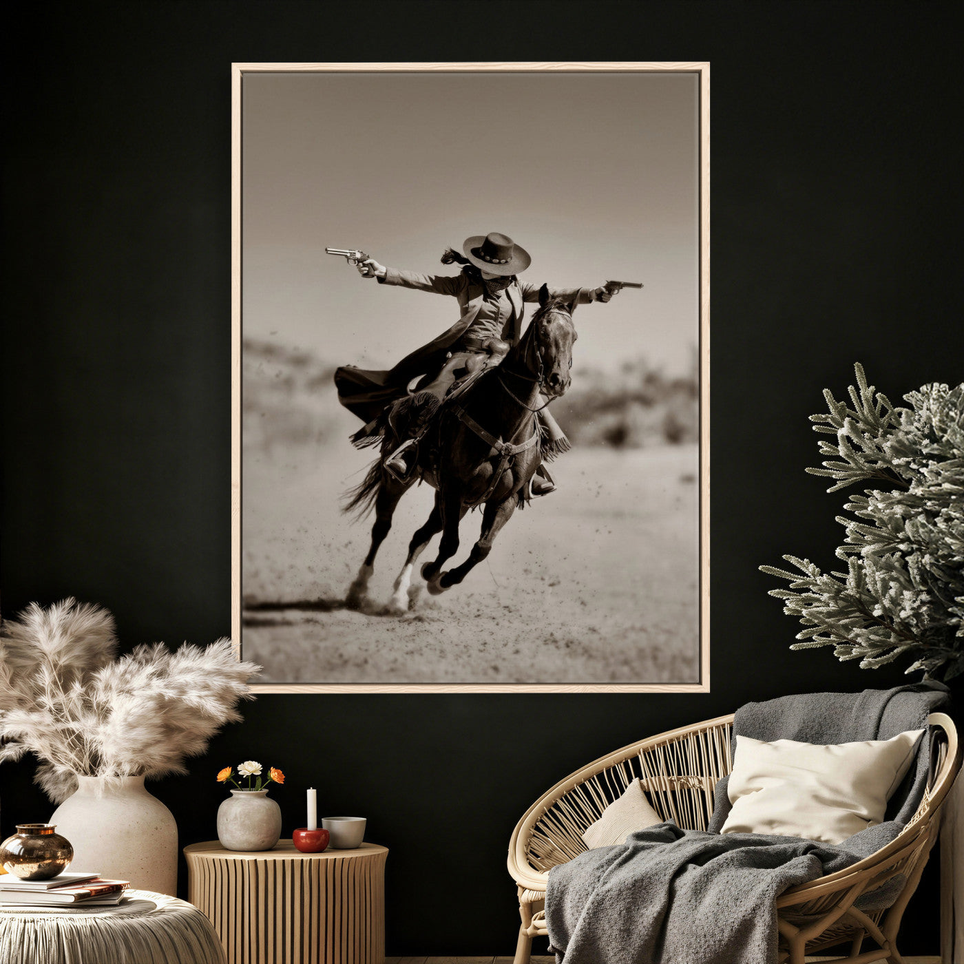 15018755-MGV-CV-24X36 - Vintage Cowboy Wall Art Canvas Print, Western Horse Rider Decor