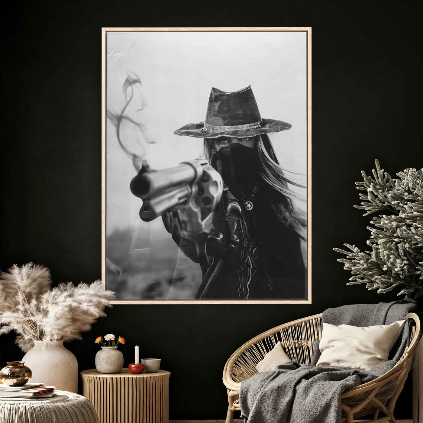 11948430-MGV-CV-24X36 - Vintage Cowboy Wall Art Canvas Print - Western Gunslinger Revolver Artwork,