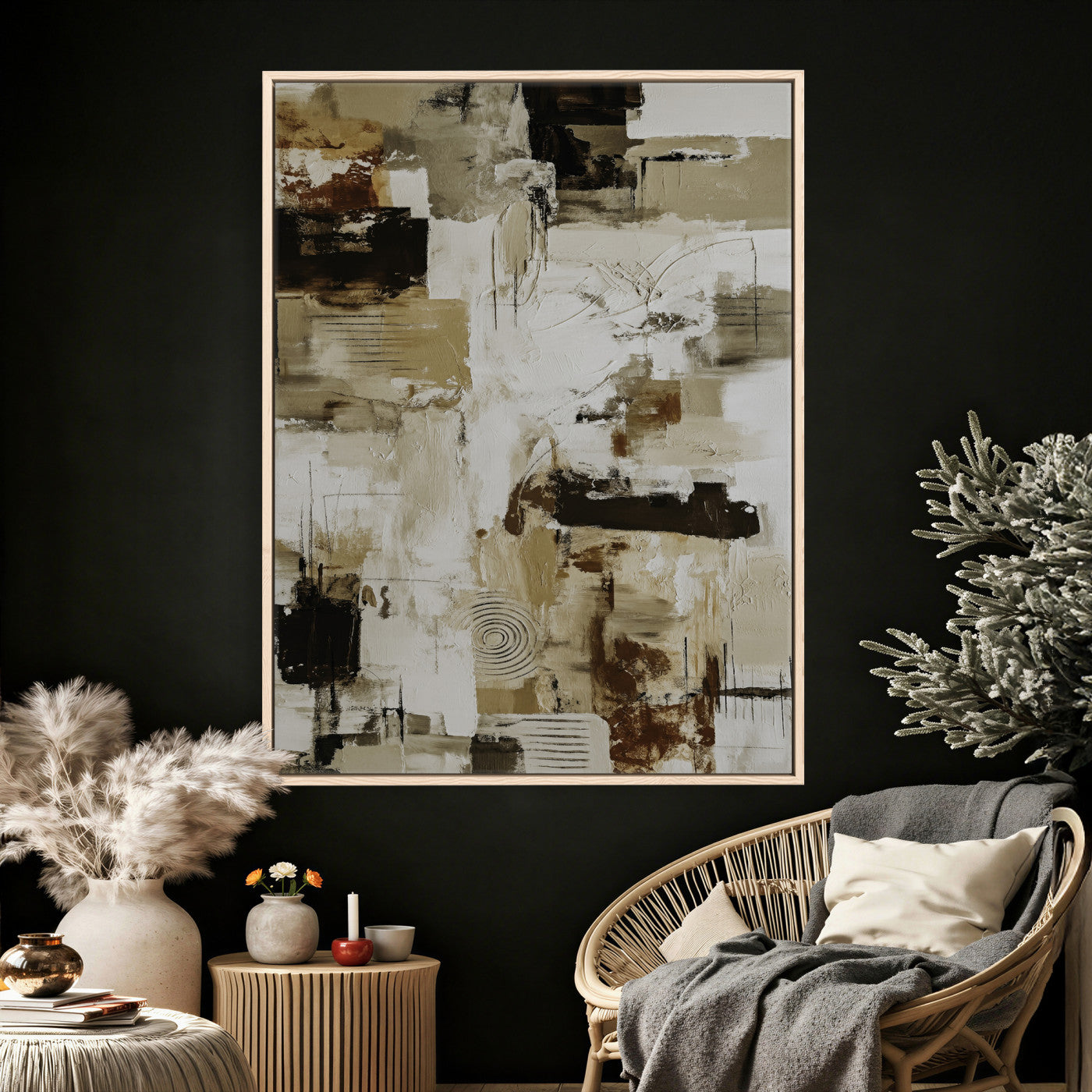 90644187-MGV-CV-24X36 - Blue Teal Abstract Canvas Wall Art, Modern Textured Painting Print, Navy Orange White Contemporary Art, Neutral Living Room Decor, Office Art