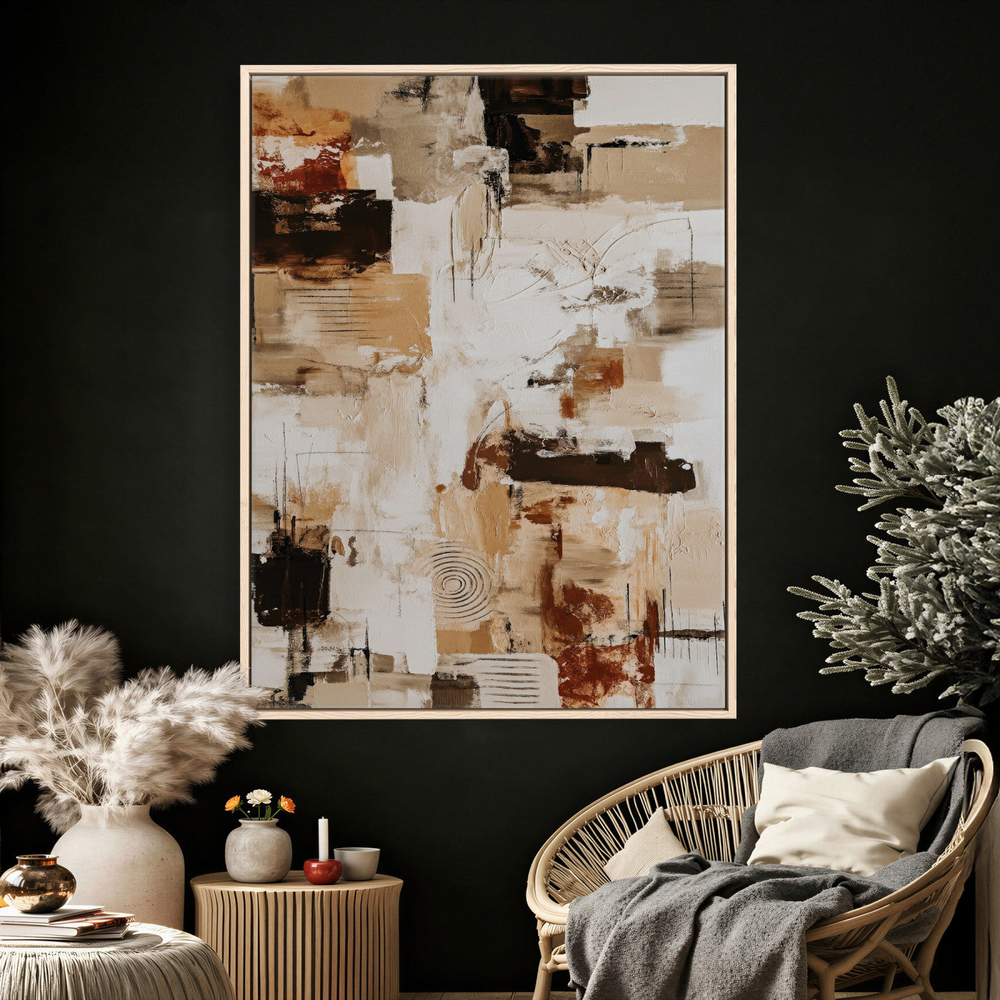 90644187-MGV-CV-24X36 - Blue Teal Abstract Canvas Wall Art | Modern Textured Painting Print, Navy Orange White Contemporary Art - Neutral Living Room Decor, Office Art
