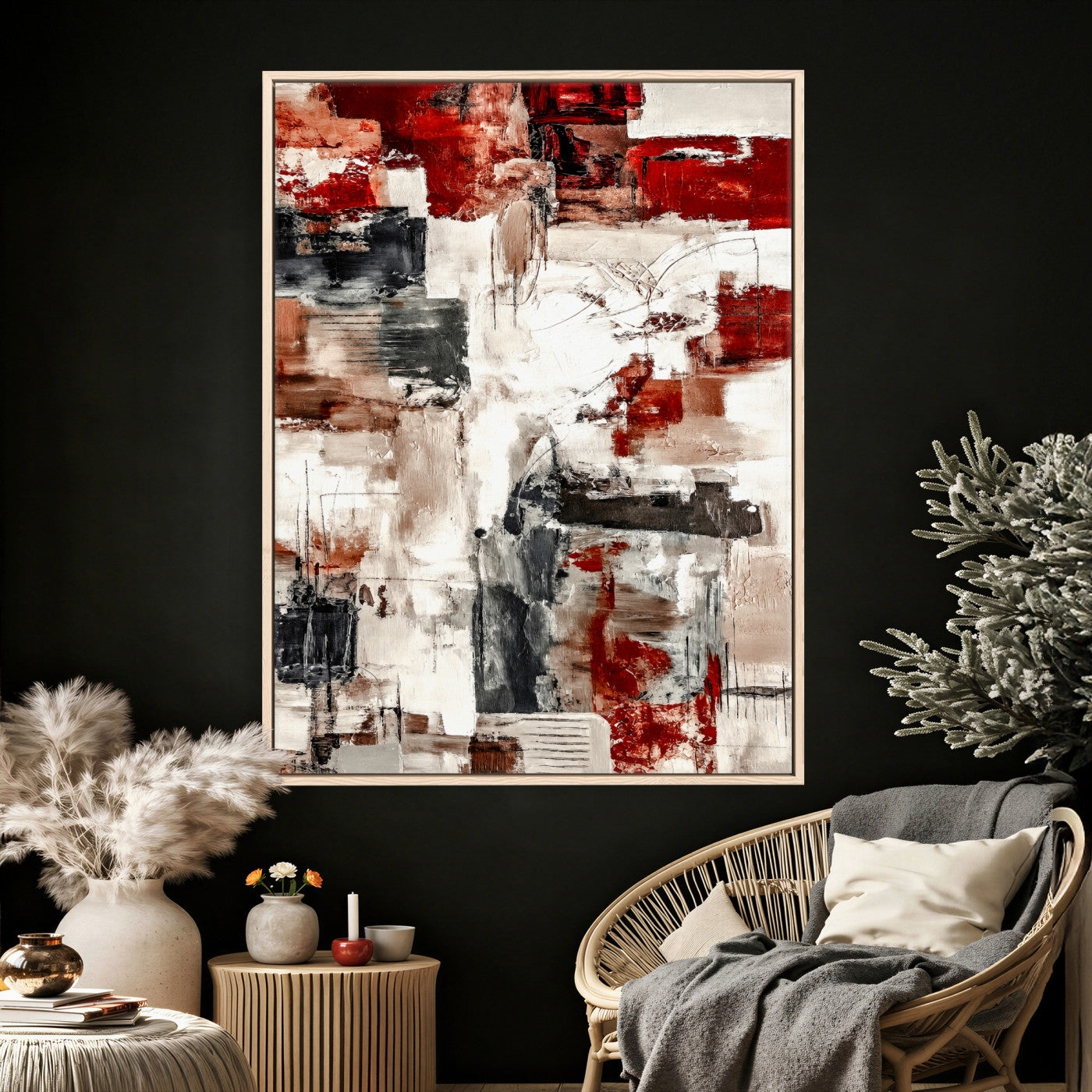 23953633-MGV-CV-24X36 - Blue Teal Abstract Canvas Wall Art | Modern Textured Painting Print, Navy Orange White Contemporary Art, Neutral Living Room Decor, Office Art