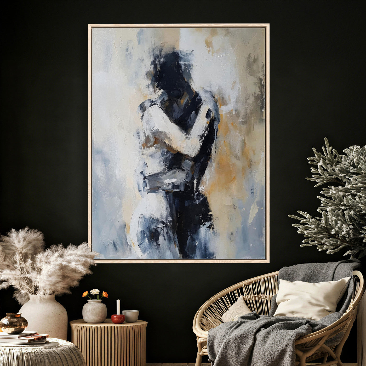 78448953-MGV-CV-24X36 - Monochrome Figurative Abstract Canvas Wall Art Moody Figure Oil Painting Print