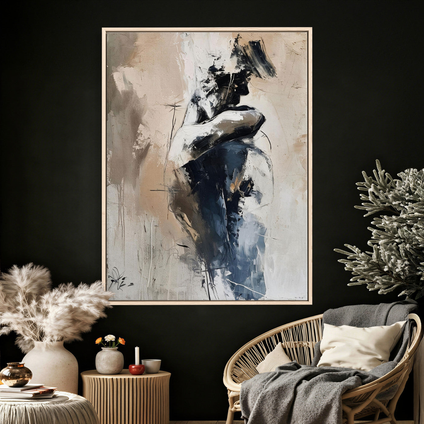60223455-MGV-CV-24X36 - Monochrome Figurative Abstract Canvas Wall Art Moody Figure Oil Painting Print