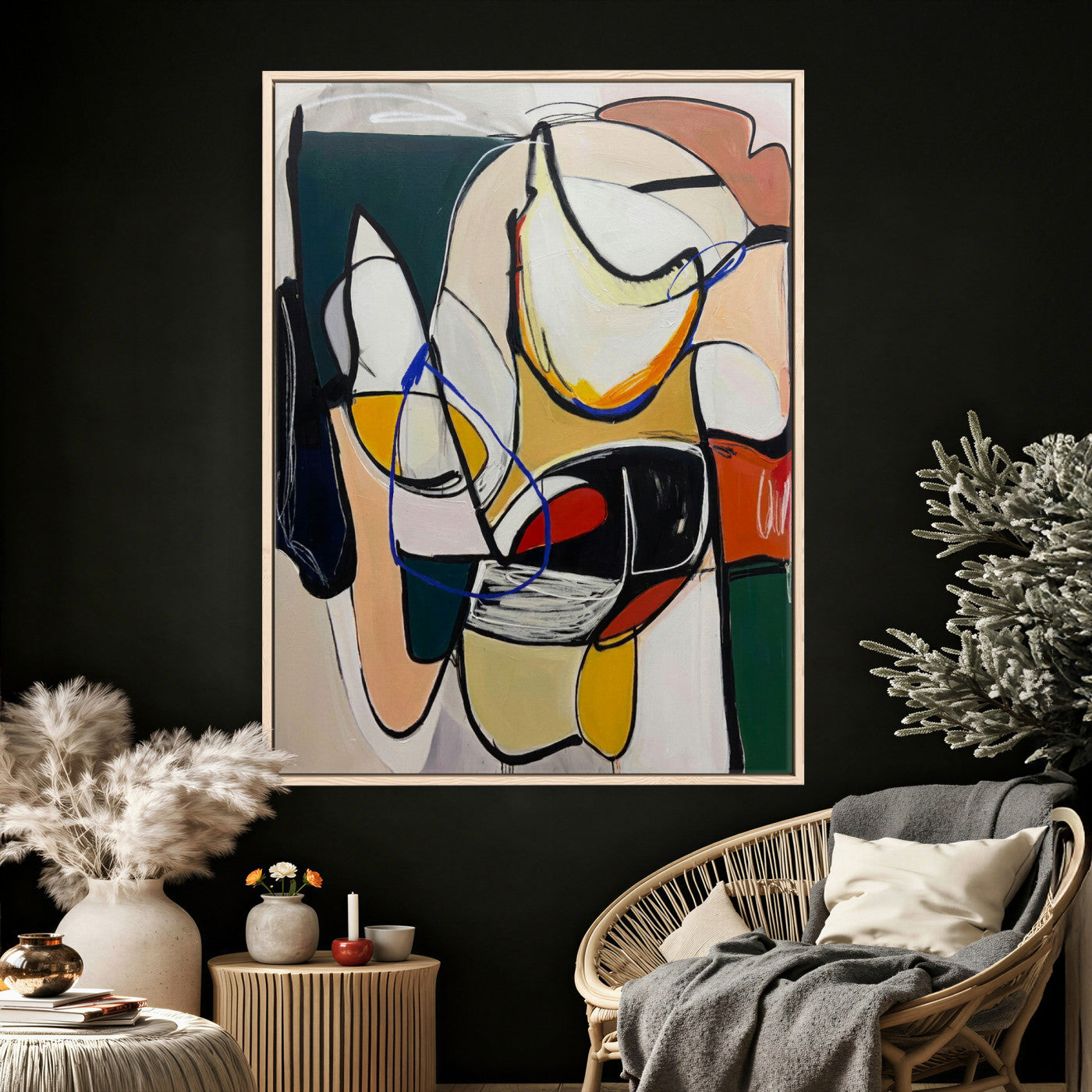 78751462-MGV-CV-24X36 - Mid Century Modern Abstract Canvas Wall Art Colorful Cubist Painting Print