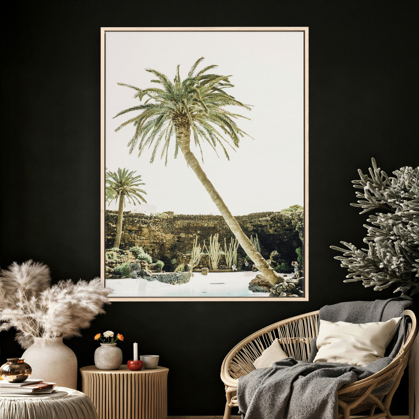 34739415-MGV-CV-24X36 - Jameos del Agua Lanzarote Spain Wall Art Canvas Print - Volcanic Oasis Palm Tree Pool