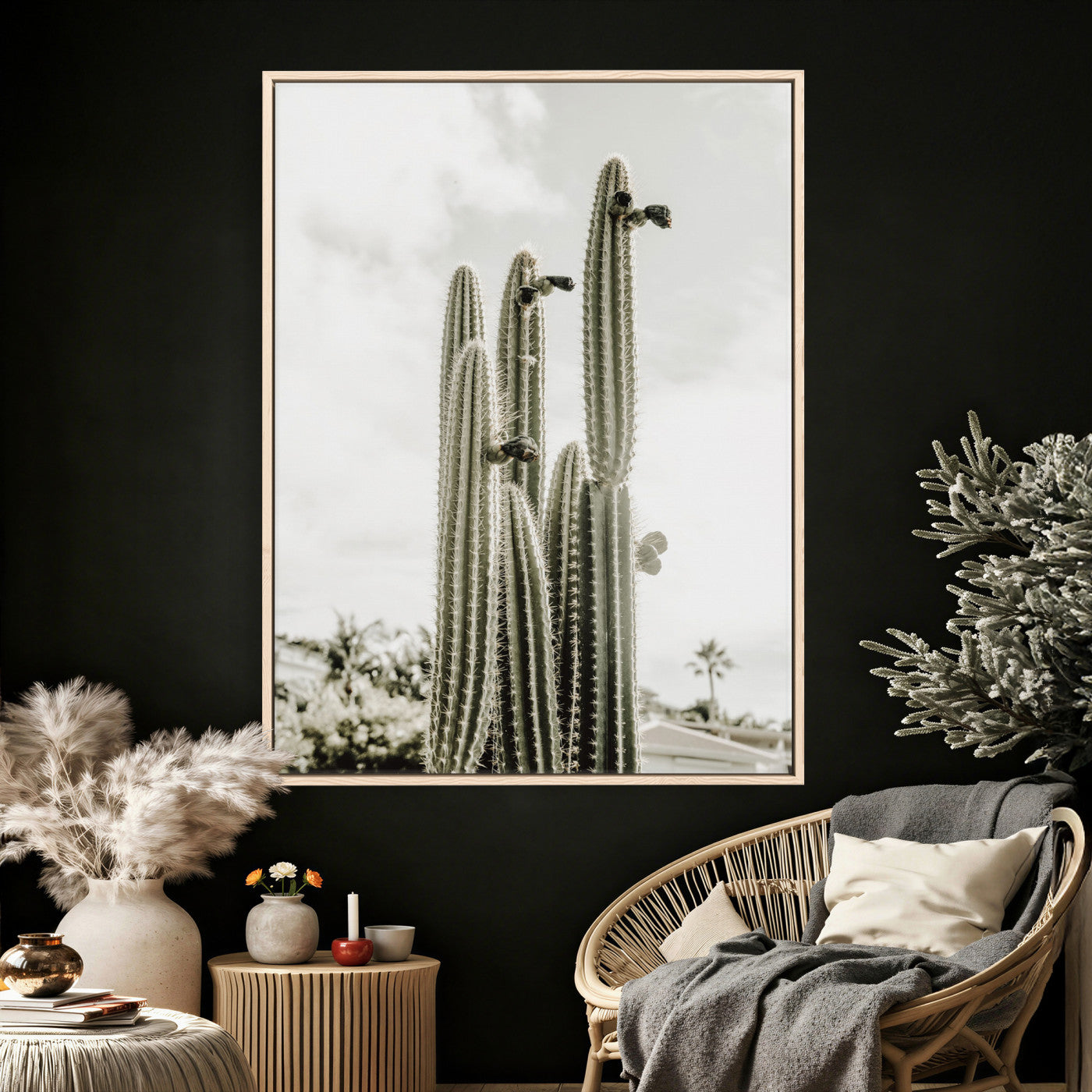 79942620-MGV-CV-24X36 - Tall Saguaro Cactus in Desert Sun Wall Art Canvas Print - Minimalist Boho Botanical Decor