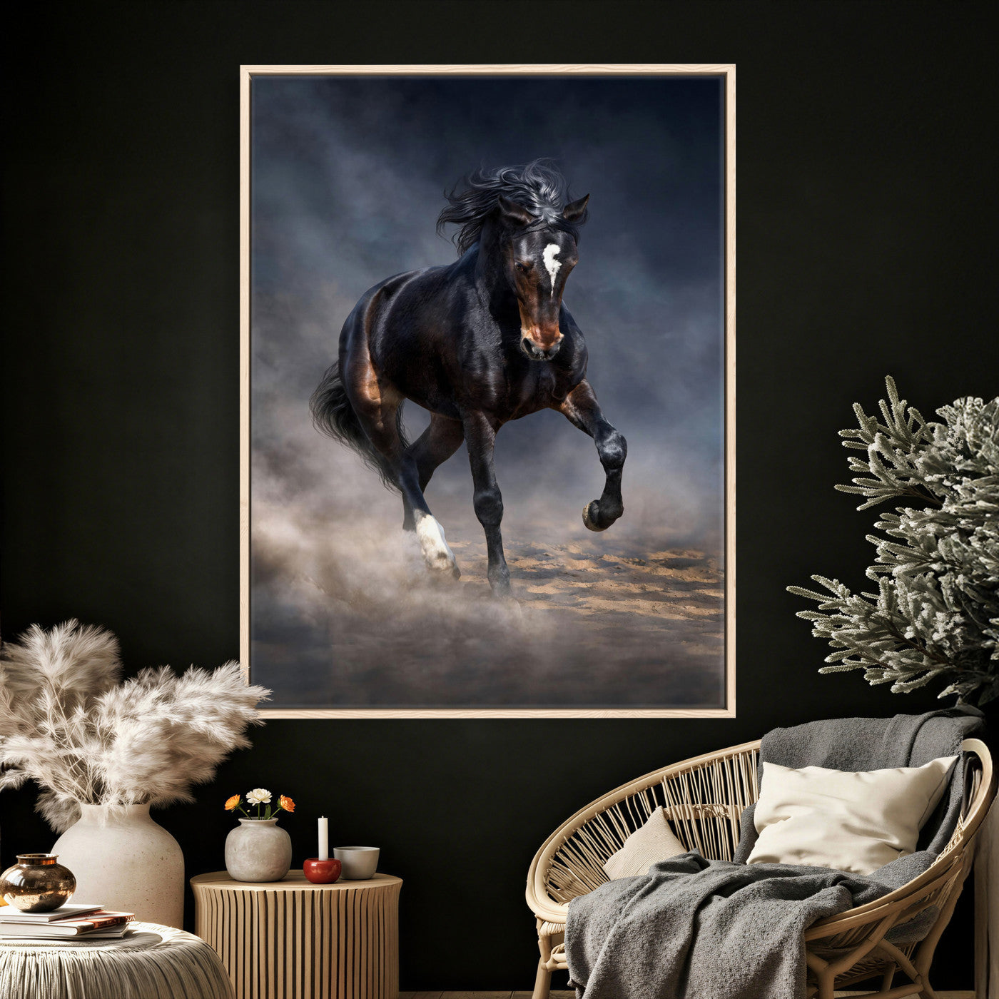 85088910-T-MGV-CV-24X36 - Wild Horses Galloping in Dust Storm Wall Art Canvas Print - Powerful Wildlife Fine Art