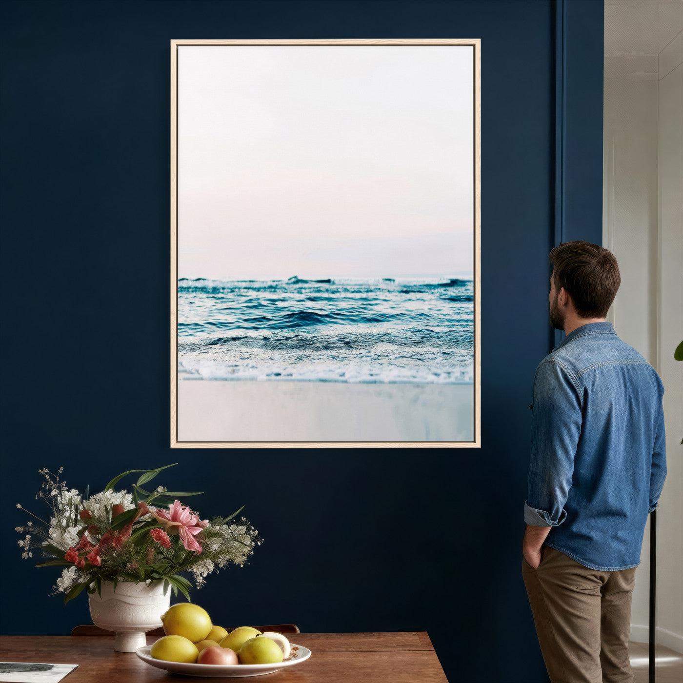 75569715-MGV-CV-24X36 - Minimal Ocean Wave Wall Art Canvas Print – Coastal Seascape Artwork for Living Room, Bedroom, and Office Decor