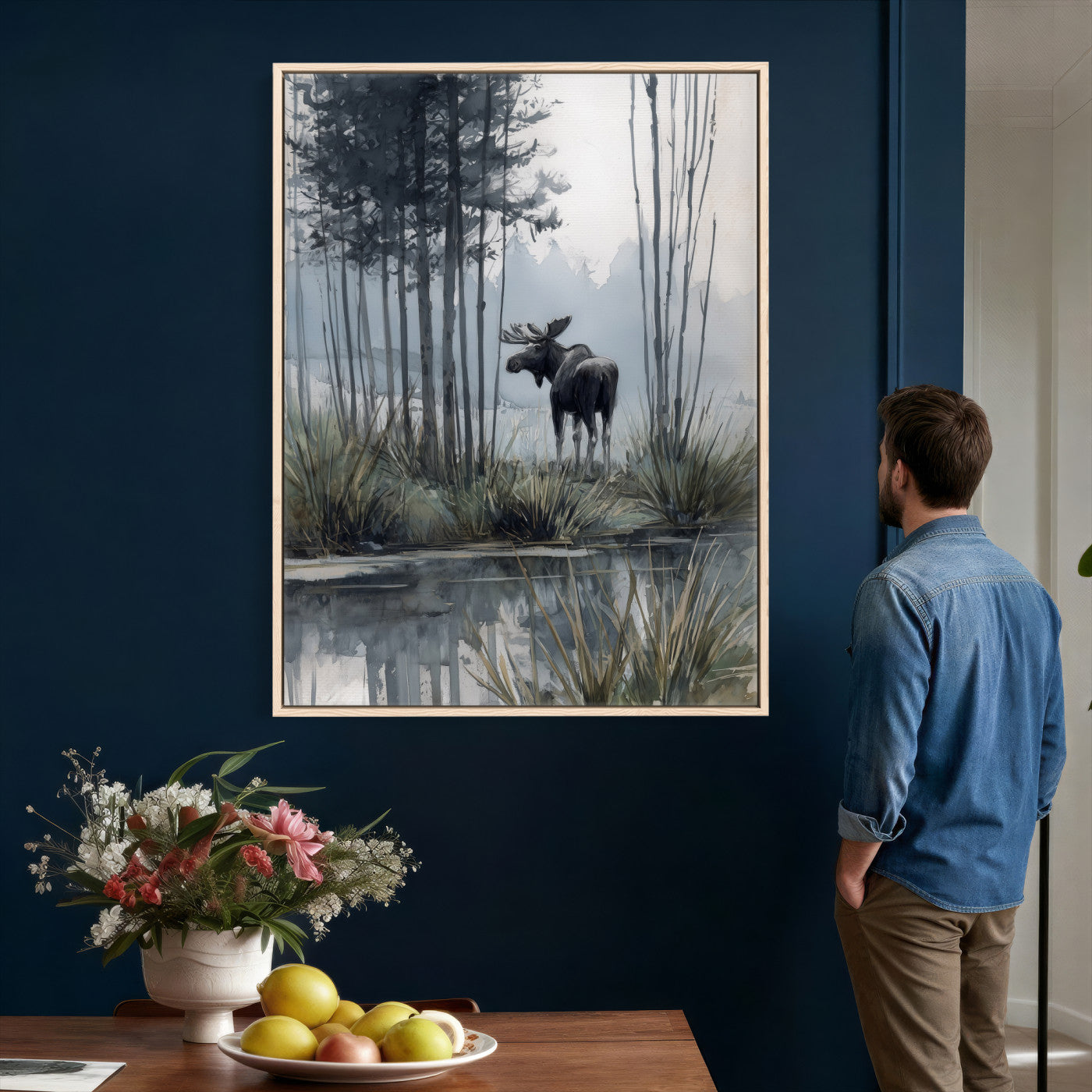 63767896-MGV-CV-24X36 - Abstract Moose Forest Wall Art Canvas Print – Wildlife Nature Artwork Print for Living Room, Cabin, and Office Decor