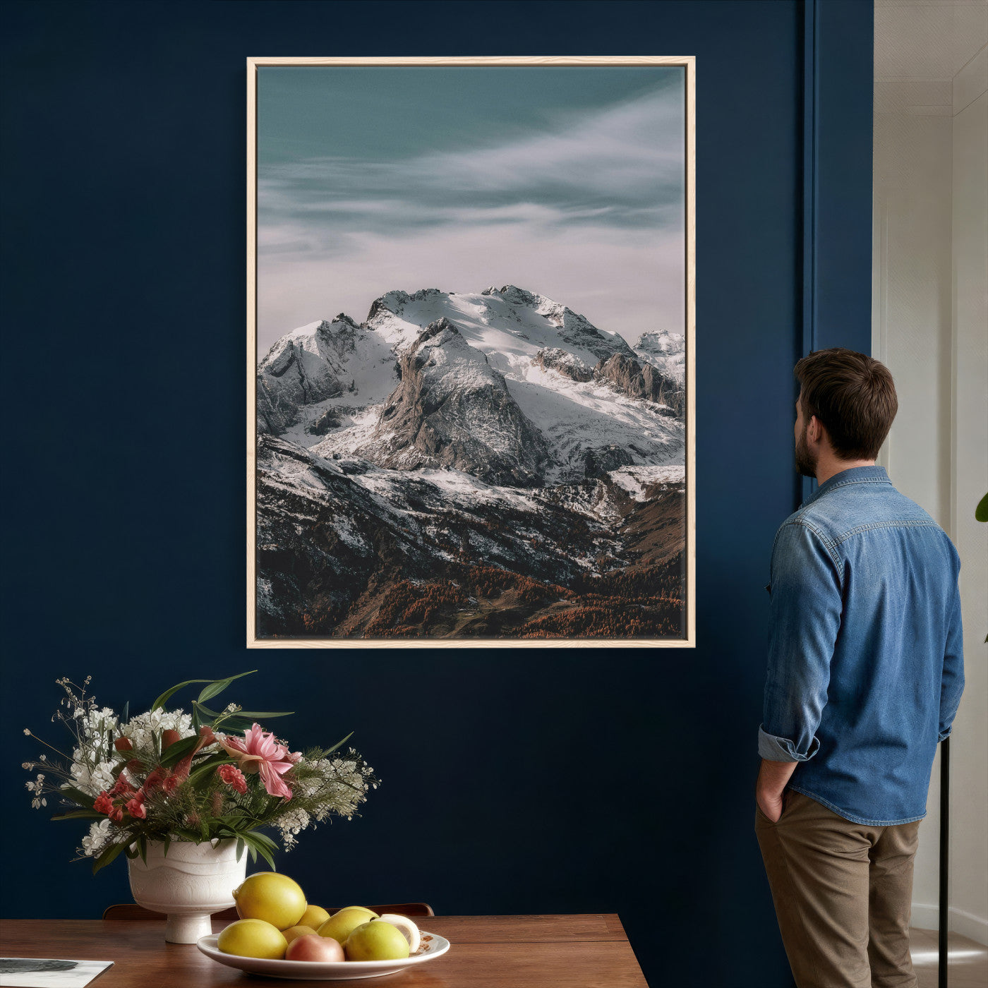 73655572-MGV-CV-24X36 - Alpine Mountain Landscape Wall Art Canvas Print, Snowy Peak Nature Wall Decor, Minimal Mountain Photography Canvas, Large Vertical Mountain Wall Art