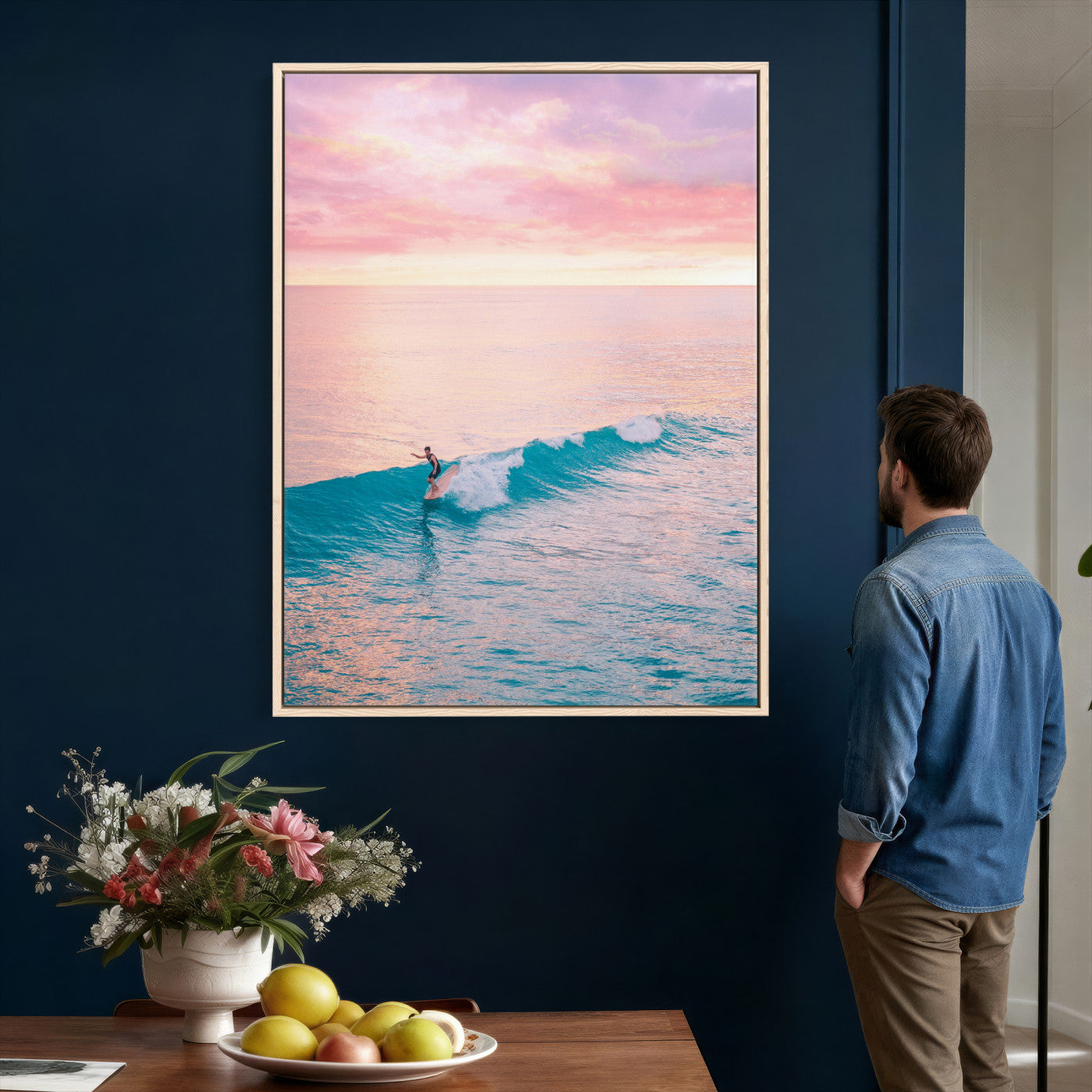 44011962-MGV-CV-24X36 - Sunset Surf Wall Art Canvas Print – Coastal Ocean Photography Artwork Print for Living Room, Beach House, and Relaxing Home Decor