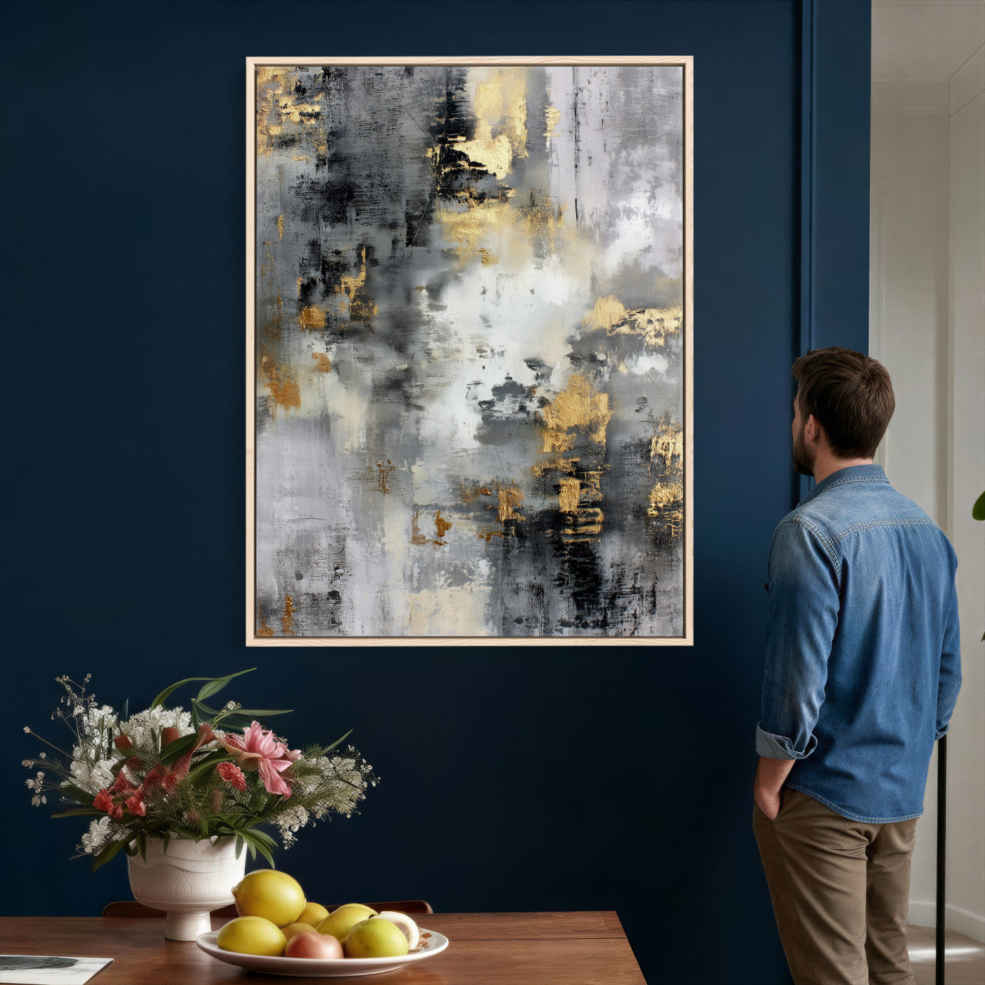 381262454543-MGV-CV-24X36 - Gray Gold Abstract Wall Art Canvas Print, Textured Modern Canvas Print, Minimalist Contemporary Artwork for Living Room Decor