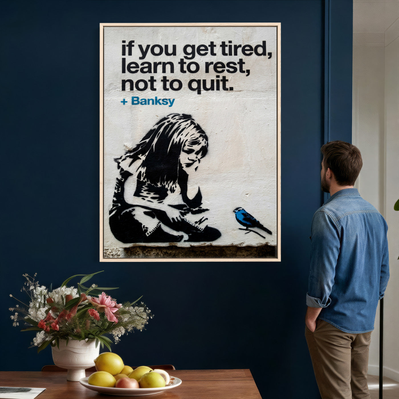 4812625445543-MGV-CV-24X36 - Banksy Girl and Blue Bird Canvas Art Print: Banksy if you get tired Canvas Print or Poster