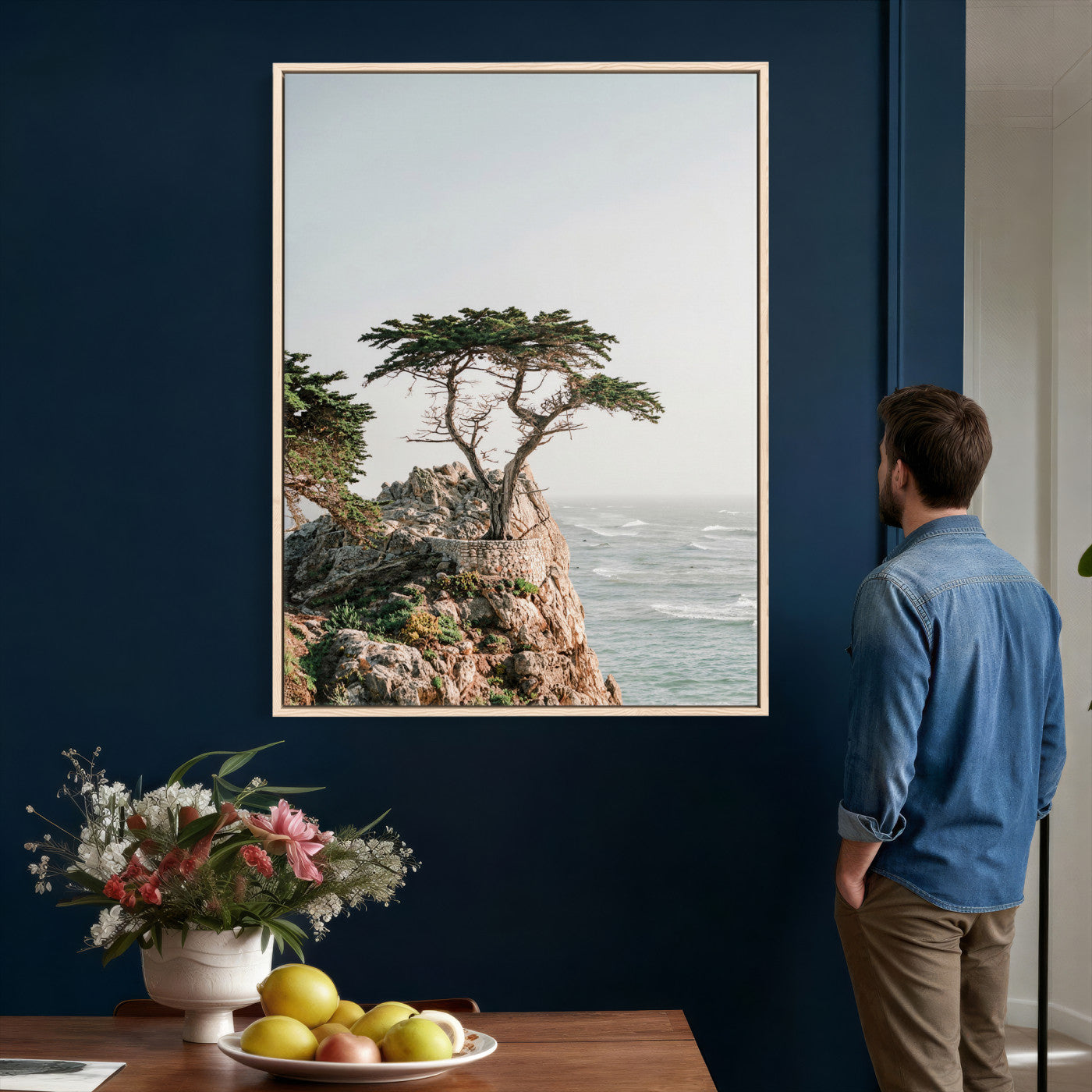 68839391-MGV-CV-24X36 - Lone Cypress Canvas Wall Art, Pebble Beach California Photography Print, Coastal Tree Ocean Decor, Monterey Nature Art, Minimalist Wall Art