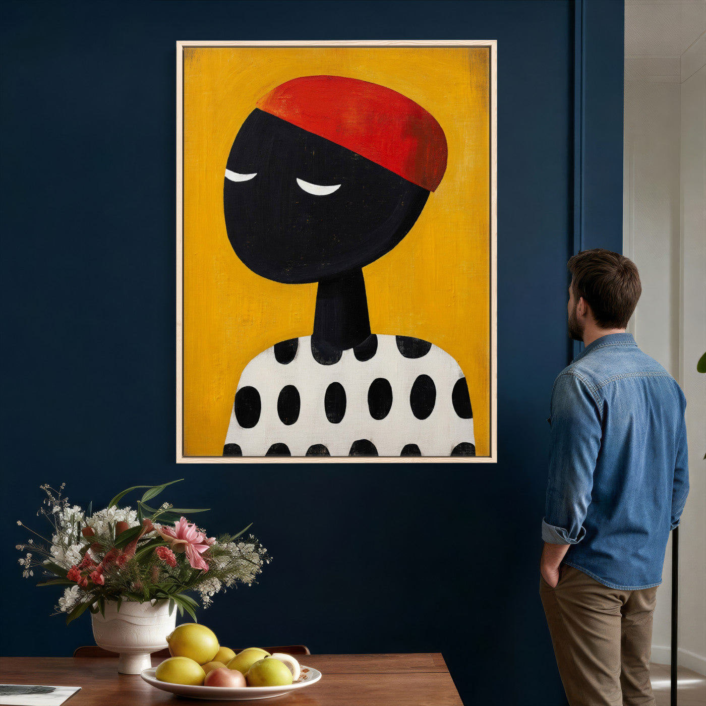 89224103-MGV-CV-24X36 - Abstract Portrait Wall Art Canvas Print, Framed Modern Figurative Artwork, Minimalist Contemporary Statement Wall Decor