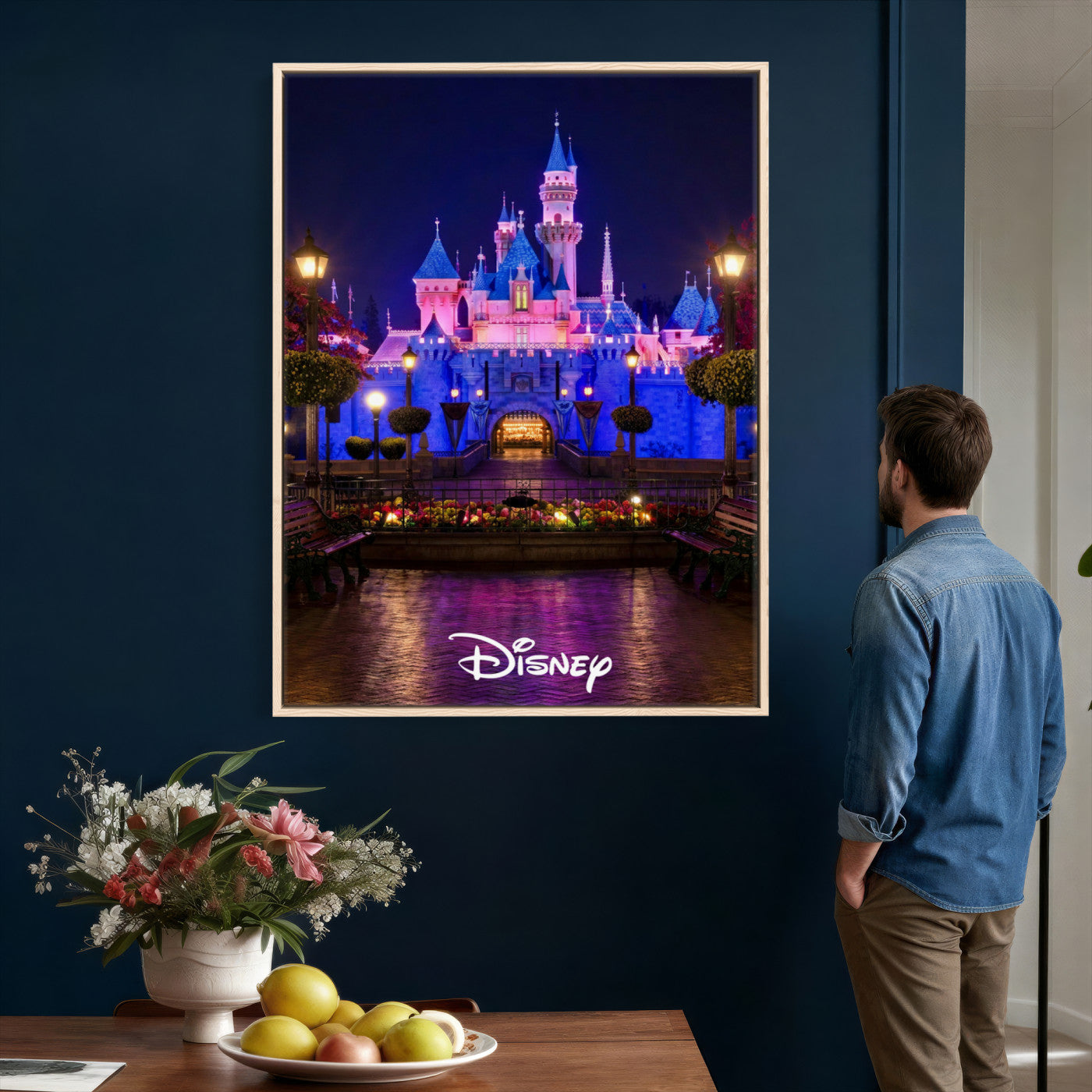 79435D-MGV-CV-24X36 - Disney Castle Wall Art – Framed Magic Kingdom Canvas Artwork, Fairytale Design, Kids Room Fantasy Decor for Home, Office
