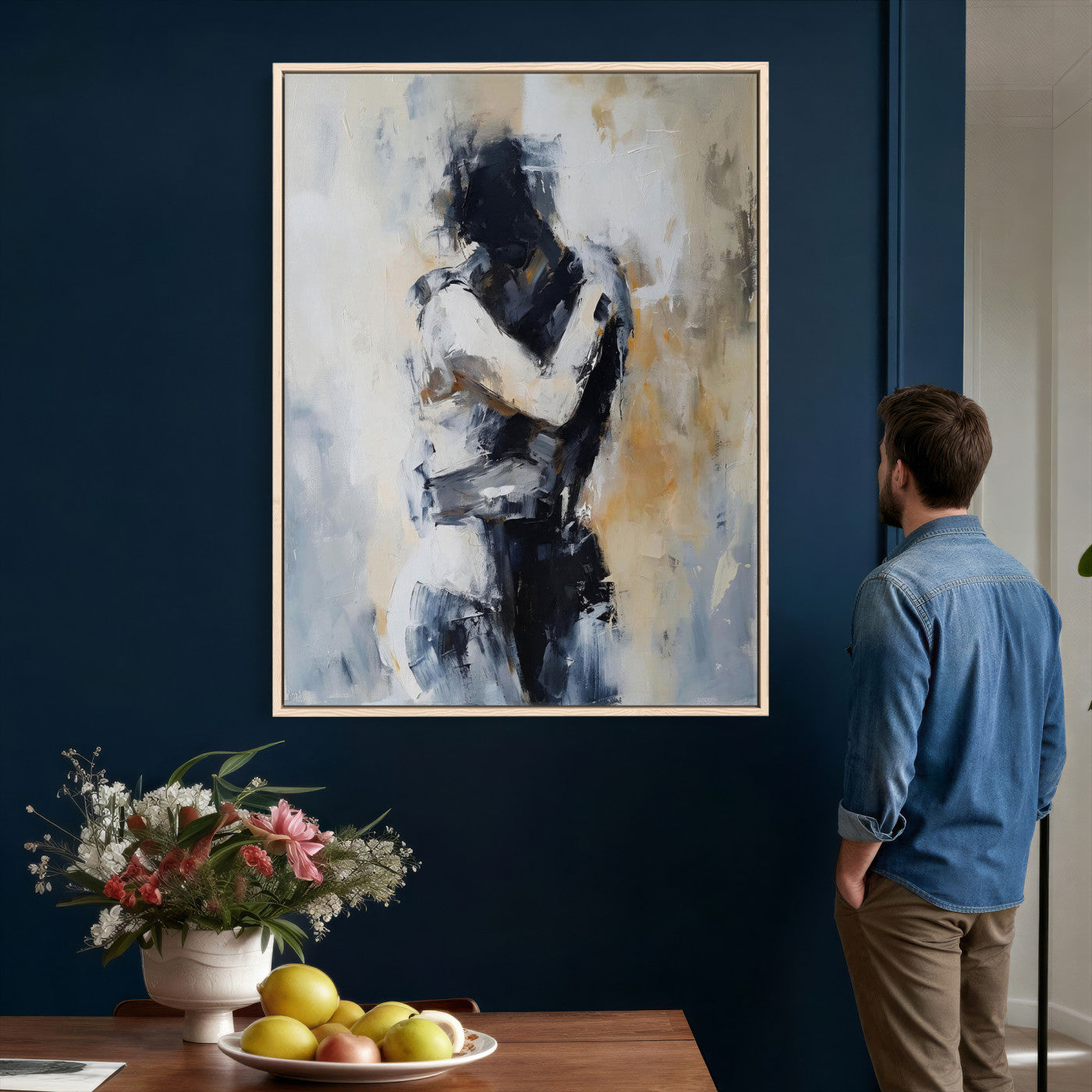 78448953-MGV-CV-24X36 - Monochrome Figurative Abstract Canvas Wall Art Moody Figure Oil Painting Print