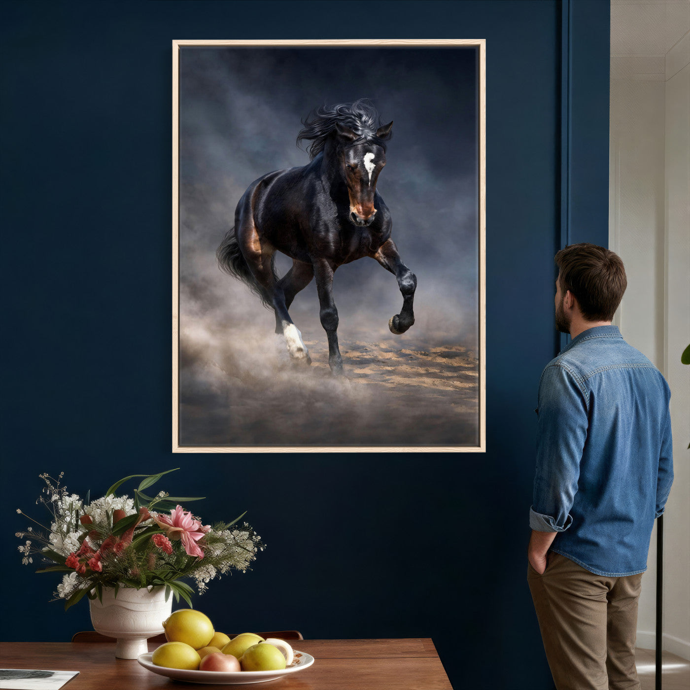 85088910-T-MGV-CV-24X36 - Wild Horses Galloping in Dust Storm Wall Art Canvas Print - Powerful Wildlife Fine Art