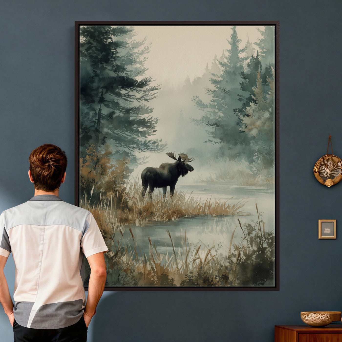 78345154-MGV-CV-24X36 - Watercolor Abstract Moose Forest Wall Art Canvas Print – Wildlife Nature Artwork Print for Living Room, Cabin, and Office Decor