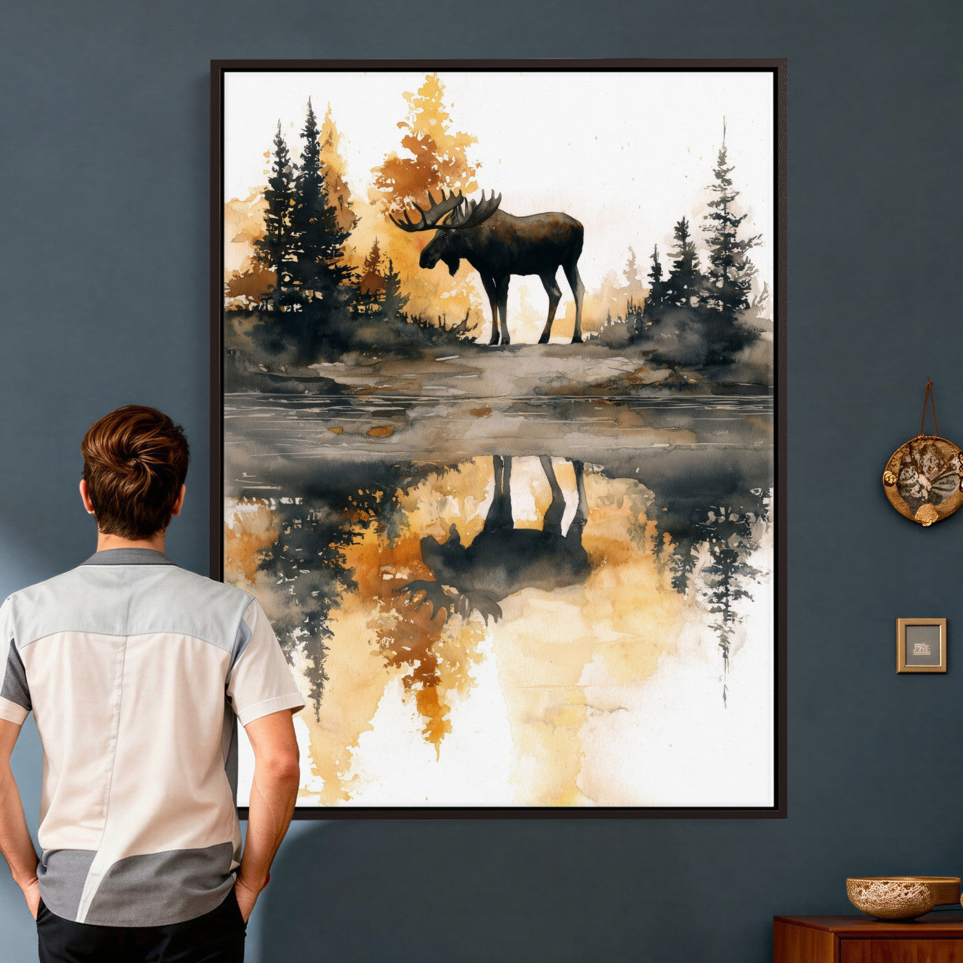 86920530-MGV-CV-24X36 - Abstract Moose Forest Wall Art Canvas Print – Wildlife Nature Artwork Print for Living Room, Cabin, and Office Decor