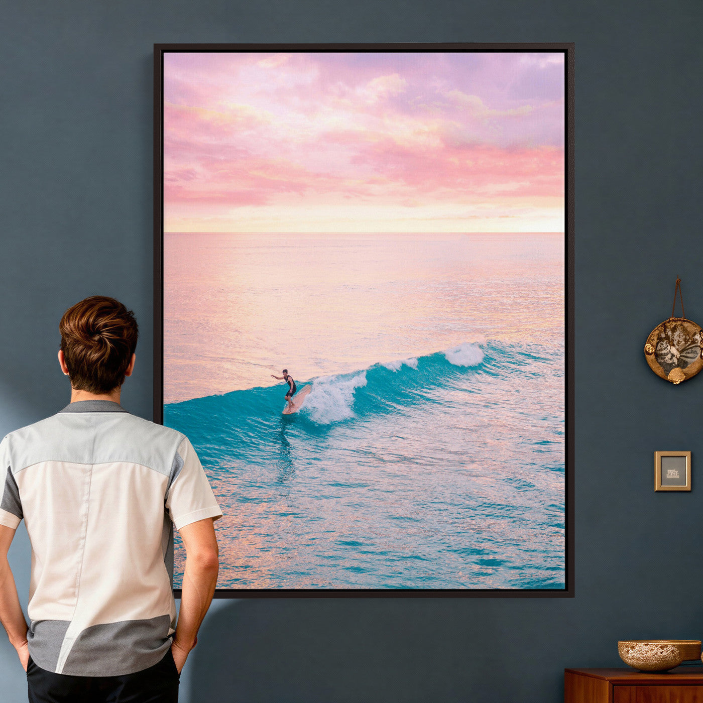 44011962-MGV-CV-24X36 - Sunset Surf Wall Art Canvas Print – Coastal Ocean Photography Artwork Print for Living Room, Beach House, and Relaxing Home Decor