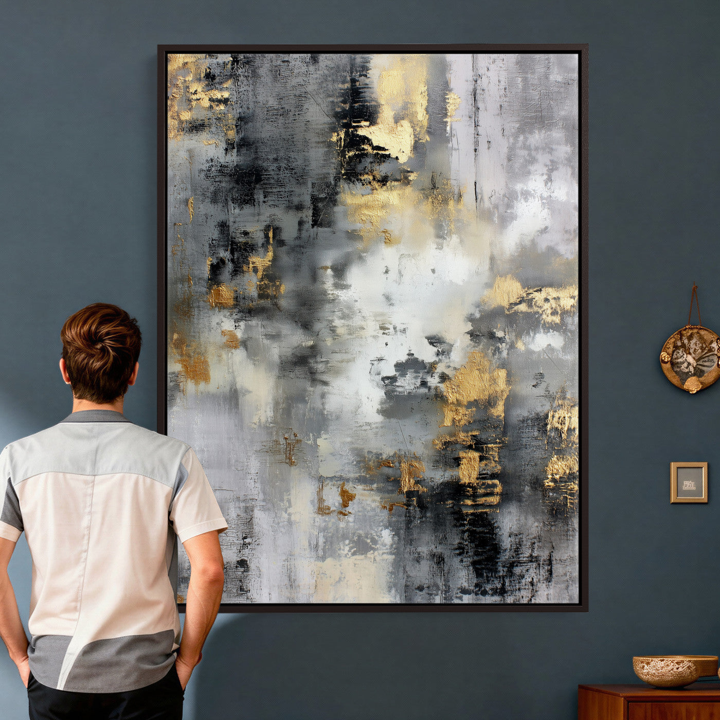 381262454543-MGV-CV-24X36 - Gray Gold Abstract Wall Art Canvas Print, Textured Modern Canvas Print, Minimalist Contemporary Artwork for Living Room Decor