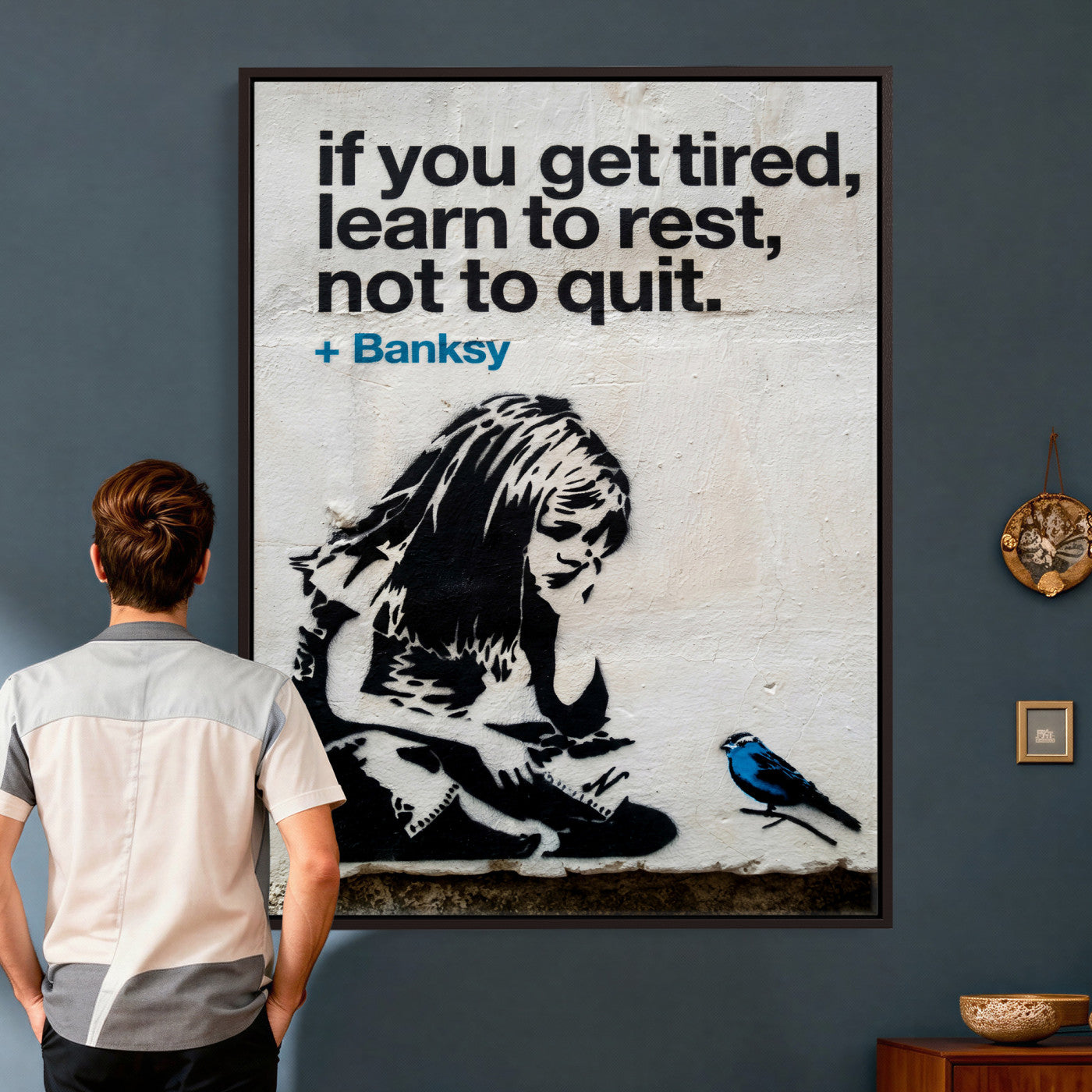 4812625445543-MGV-CV-24X36 - Banksy Girl and Blue Bird Canvas Art Print: Banksy if you get tired Canvas Print or Poster
