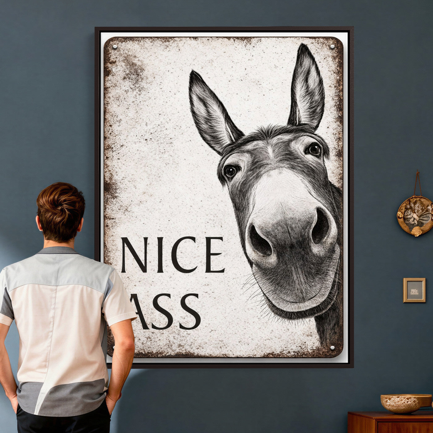 8151788R6-MGV-CV-24X36 - Funny Donkey Bathroom Wall Art Canvas Print, Nice Ass Farm Animal Sign, Rustic Farmhouse Humor Decor, Toilet Wall Art