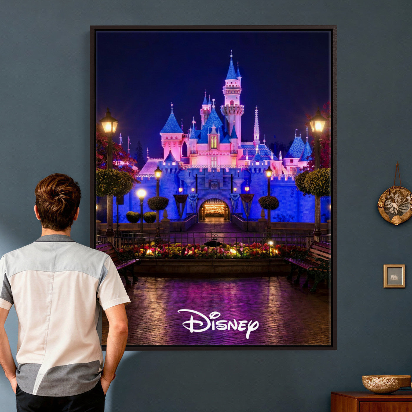 79435D-MGV-CV-24X36 - Disney Castle Wall Art – Framed Magic Kingdom Canvas Artwork, Fairytale Design, Kids Room Fantasy Decor for Home, Office