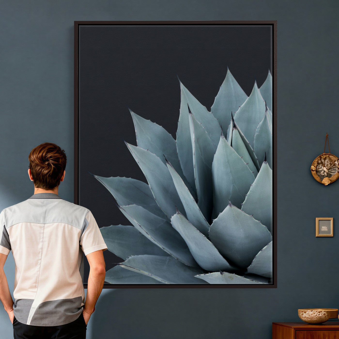 59803798-MGV-CV-24X36 - Agave Wall Art Canvas Print, Blue Green Succulent Botanical Framed Artwork, Minimalist Desert Plant Decor for Living Room Bedroom Office Bathroom