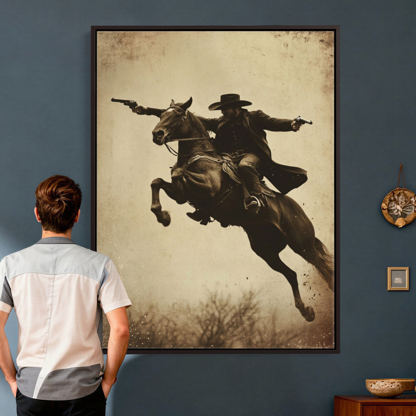 50552553-MGV-CV-24X36 - Vintage Cowboy Wall Art Canvas Print, Western Horse Rider Decor