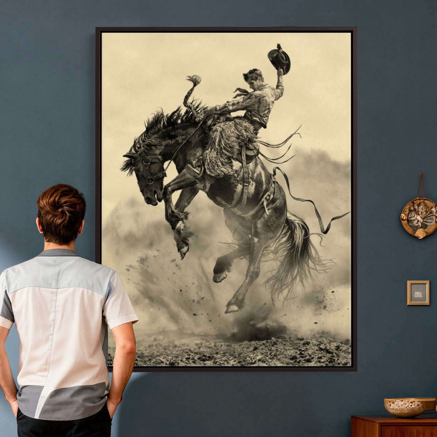 94461975-MGV-CV-24X36 - Vintage Cowboy Wall Art Canvas Print, Western Horse Rider Decor