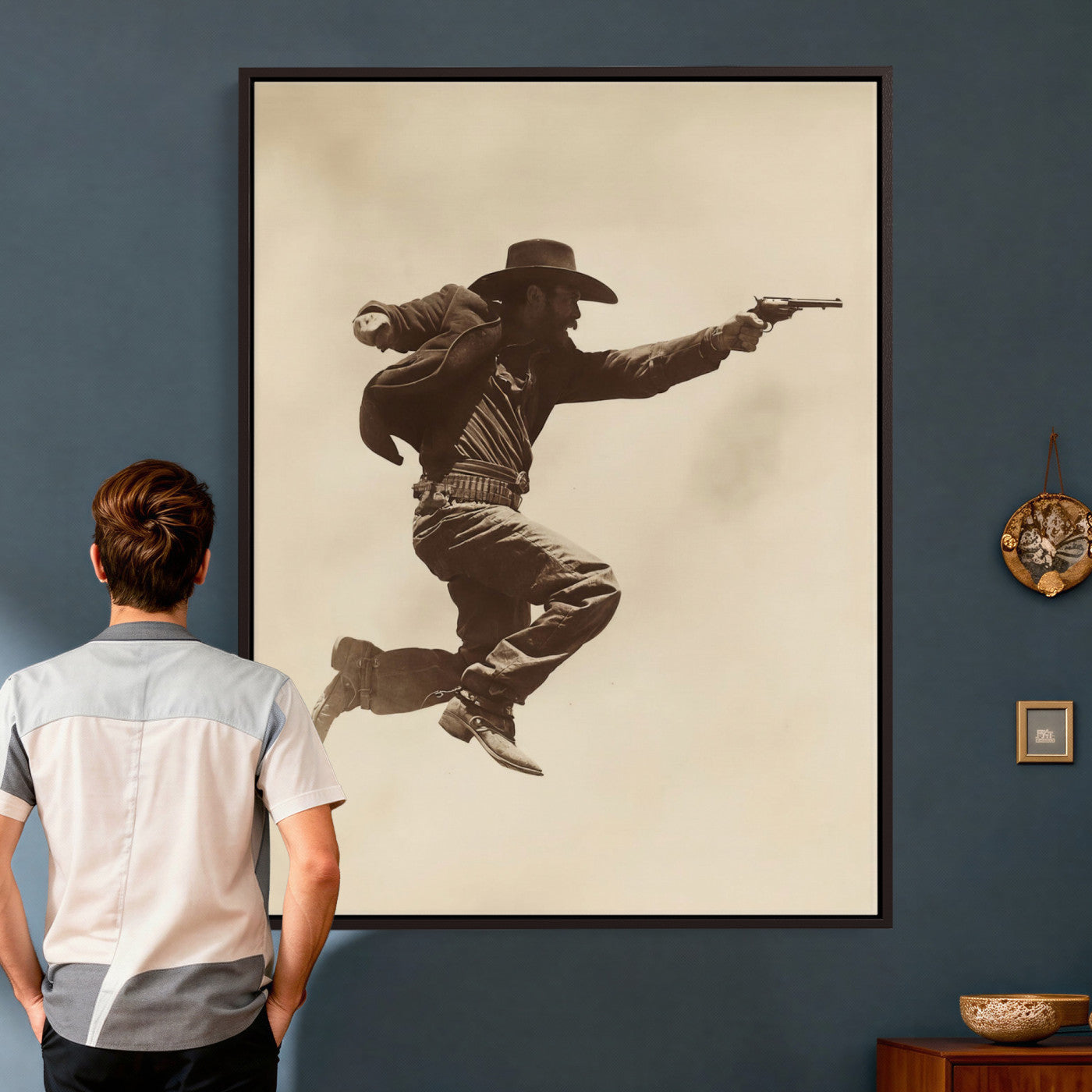 94461975G-MGV-CV-24X36 - Vintage Cowboy Wall Art Canvas Print, Western Gunfighter Decor