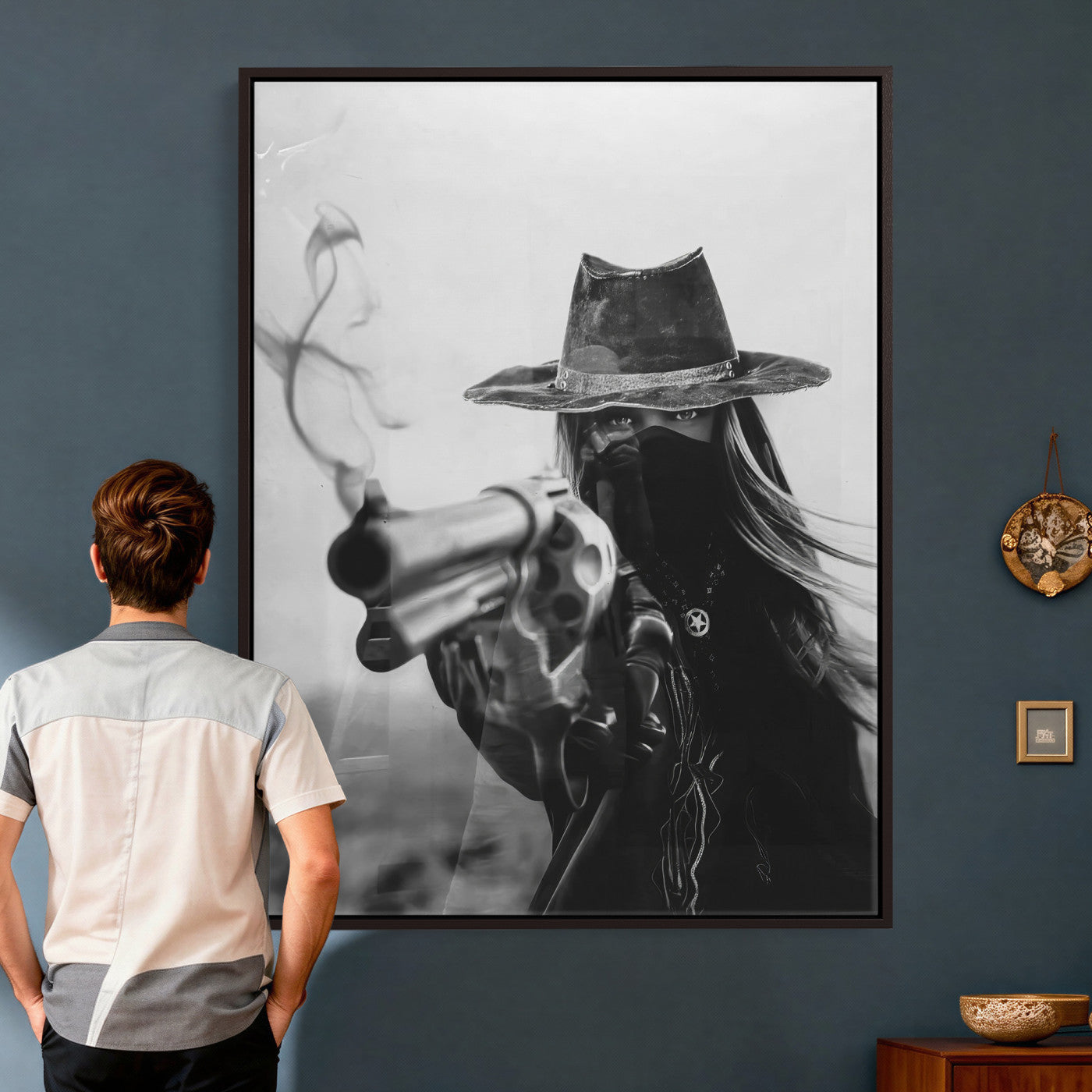 11948430-MGV-CV-24X36 - Vintage Cowboy Wall Art Canvas Print - Western Gunslinger Revolver Artwork,