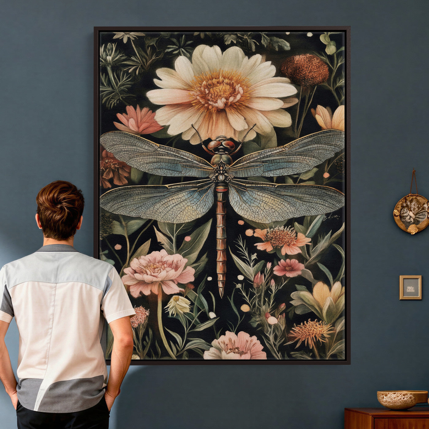 42409493-MGV-CV-24X36 - William Morris Style Prints Canvas Wall Art Lnner Framed, Vintage Bee Botanical Floral Wall Art Decor Pictures for Livingroom, Animals Pictures Decor Artwork
