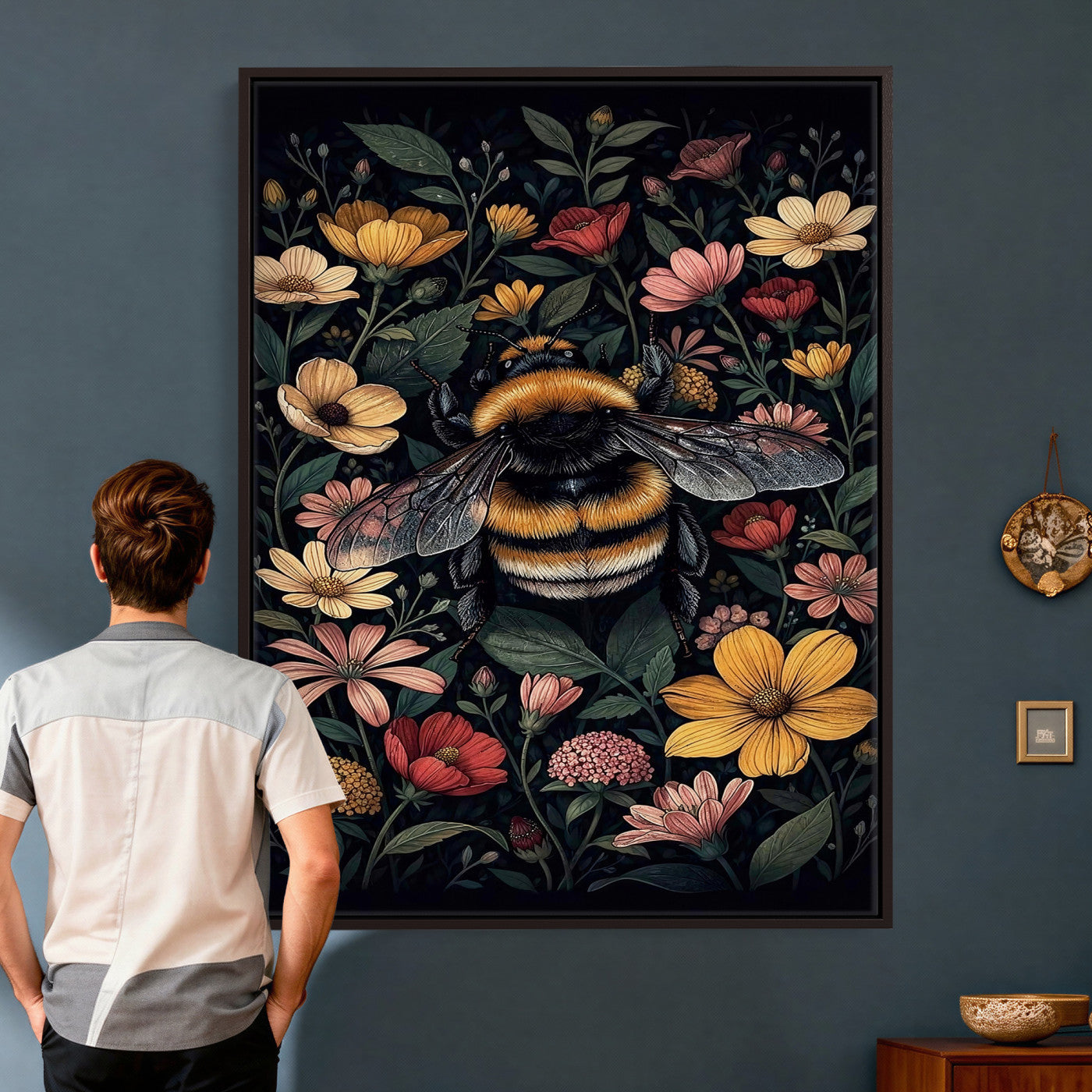18863779-MGV-CV-24X36 - William Morris Style Prints Canvas Wall Art Lnner Framed, Vintage Bee Botanical Floral Wall Art Decor Pictures for Livingroom, Animals Pictures Decor Artwork