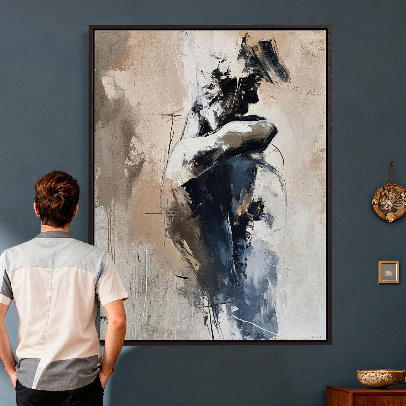 60223455-MGV-CV-24X36 - Monochrome Figurative Abstract Canvas Wall Art Moody Figure Oil Painting Print