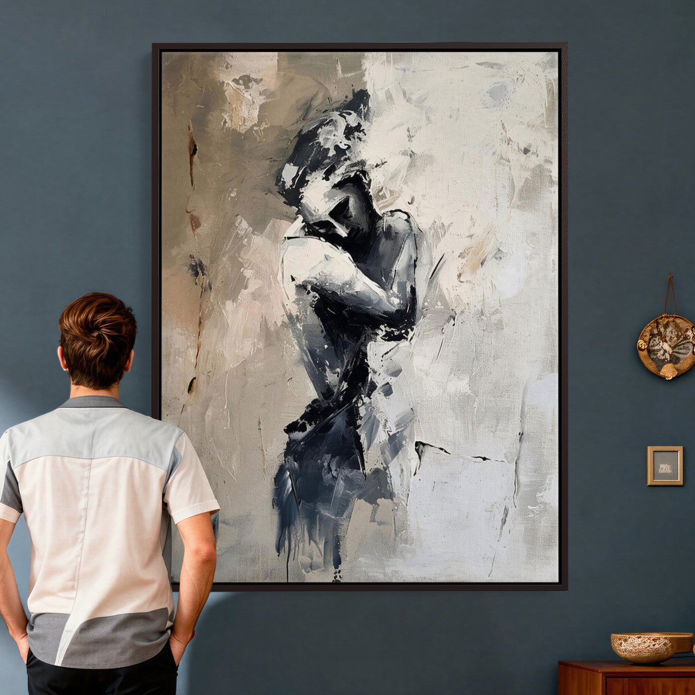 95556055-MGV-CV-24X36 - Monochrome Figurative Abstract Canvas Wall Art Moody Figure Oil Painting Print
