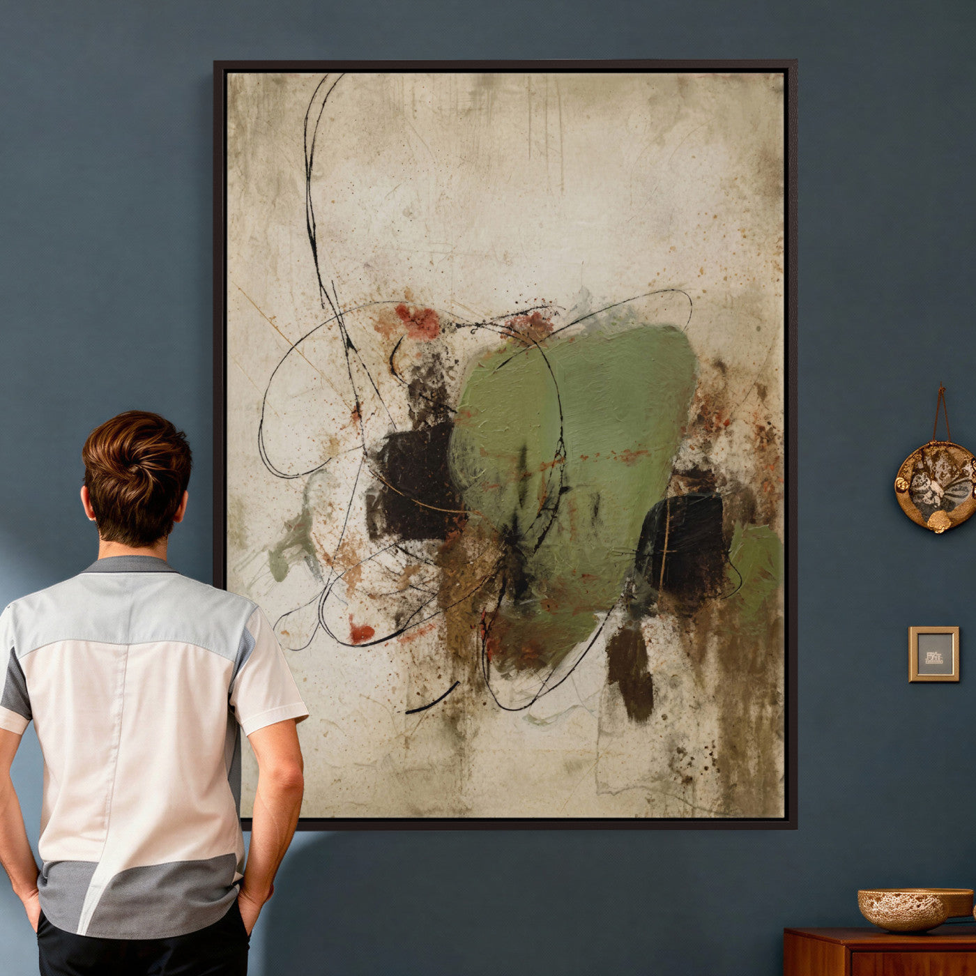18219840-MGV-TP-24X36 - Sage Green Abstract Canvas Wall Art Textured Neutral Mixed Media Print for Home Decor