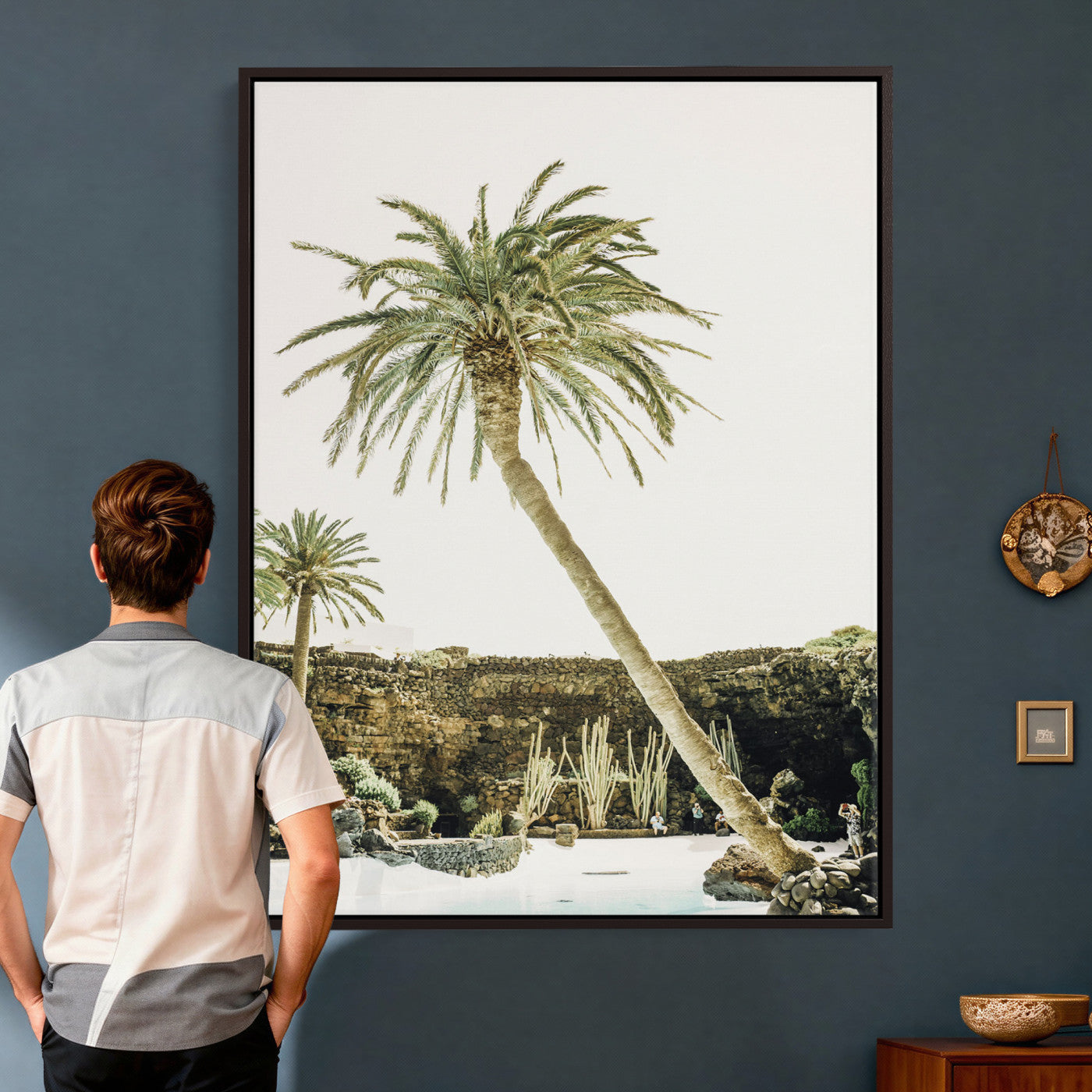 34739415-MGV-CV-24X36 - Jameos del Agua Lanzarote Spain Wall Art Canvas Print - Volcanic Oasis Palm Tree Pool