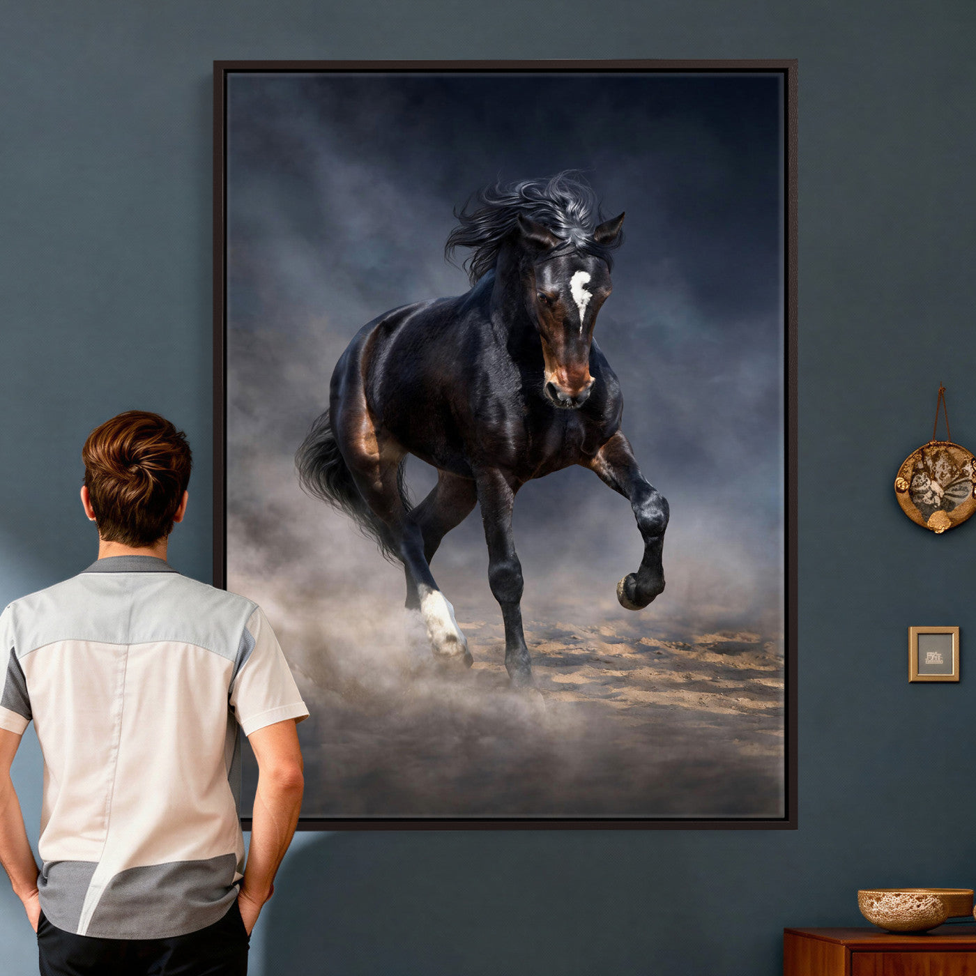 85088910-T-MGV-CV-24X36 - Wild Horses Galloping in Dust Storm Wall Art Canvas Print - Powerful Wildlife Fine Art